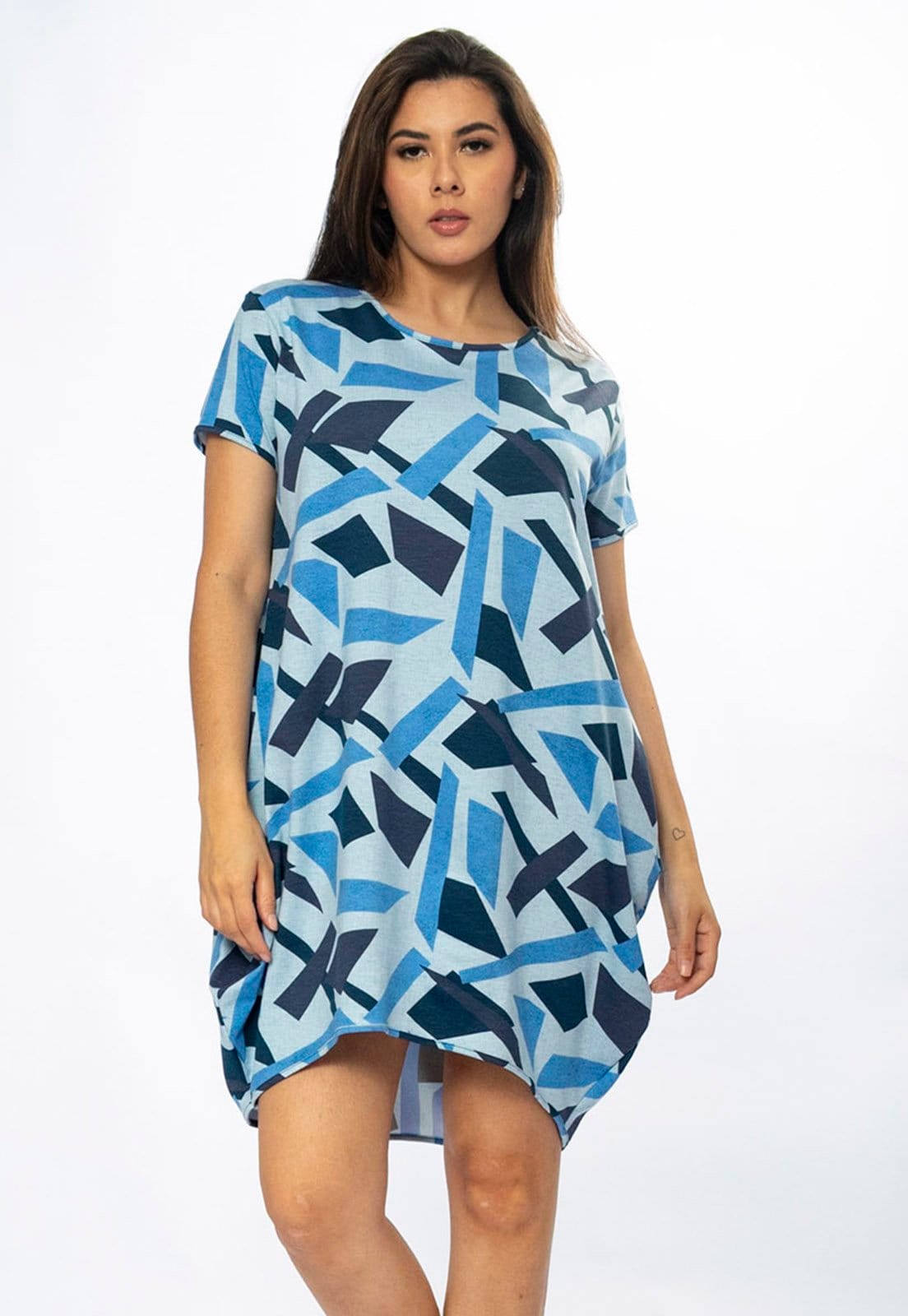 Vestido Curto Amazônia Vital Malha Amplo Always Estampa Caminhos de Azul