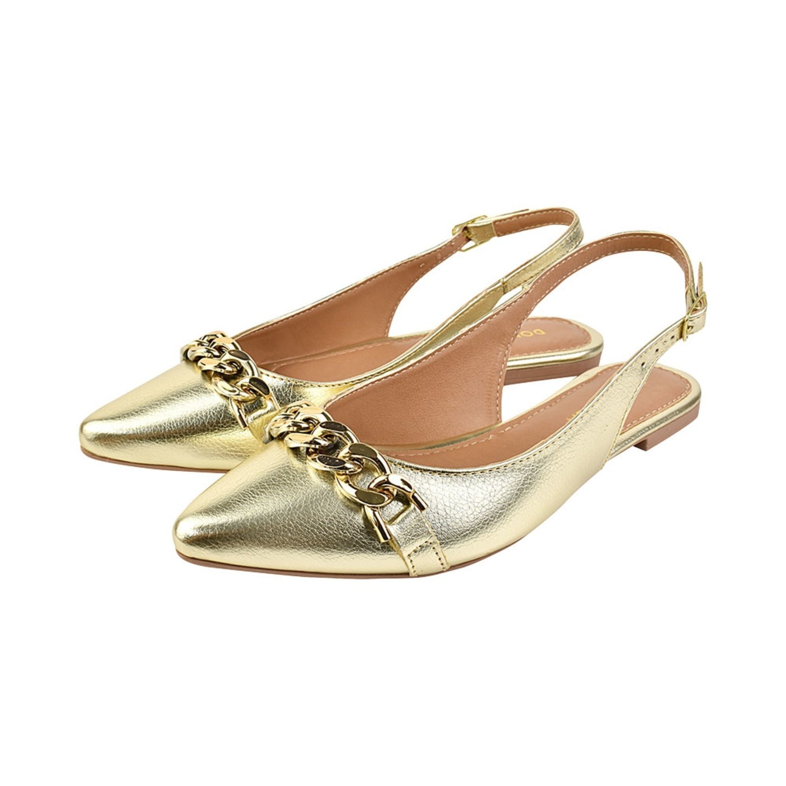 Imagem principal Sapatilha Feminina Bico Fino Mule Slingback CM Calçados Corrente Ouro Light Monte Shoes dourado