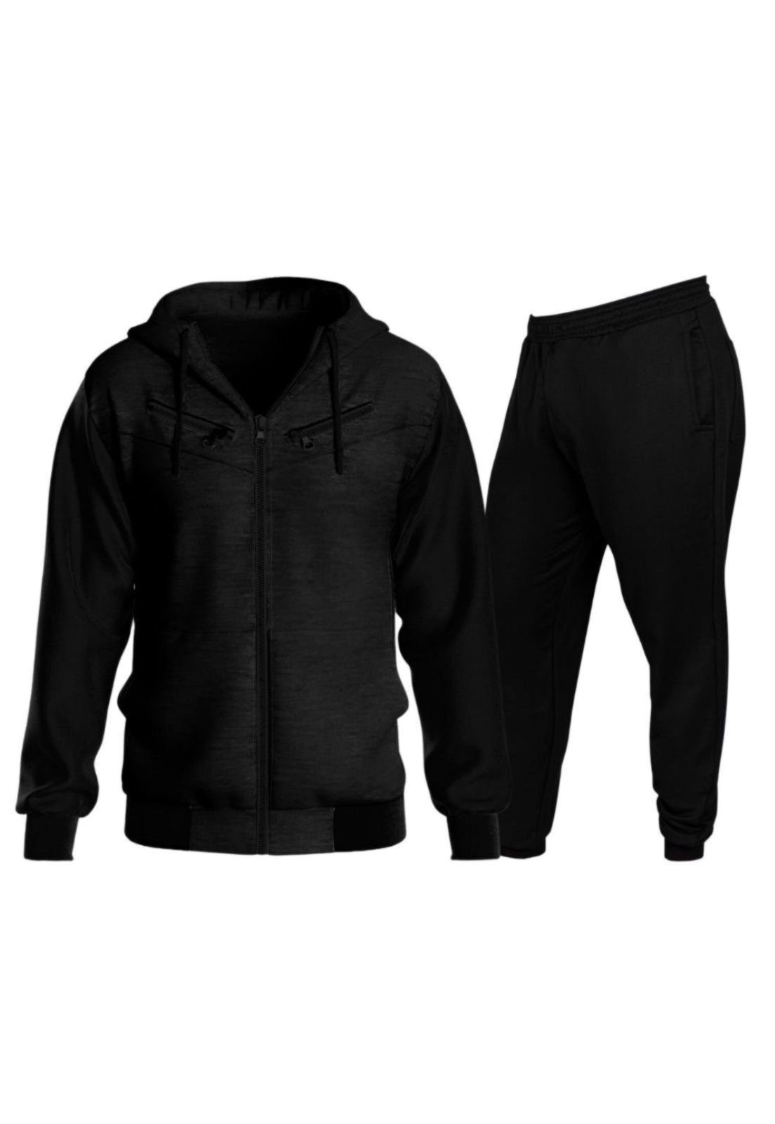 Imagem principal Conjunto Moletom Relaxado Blusa de Frio Zíper e Calça Jogger Preta Relaxado preto