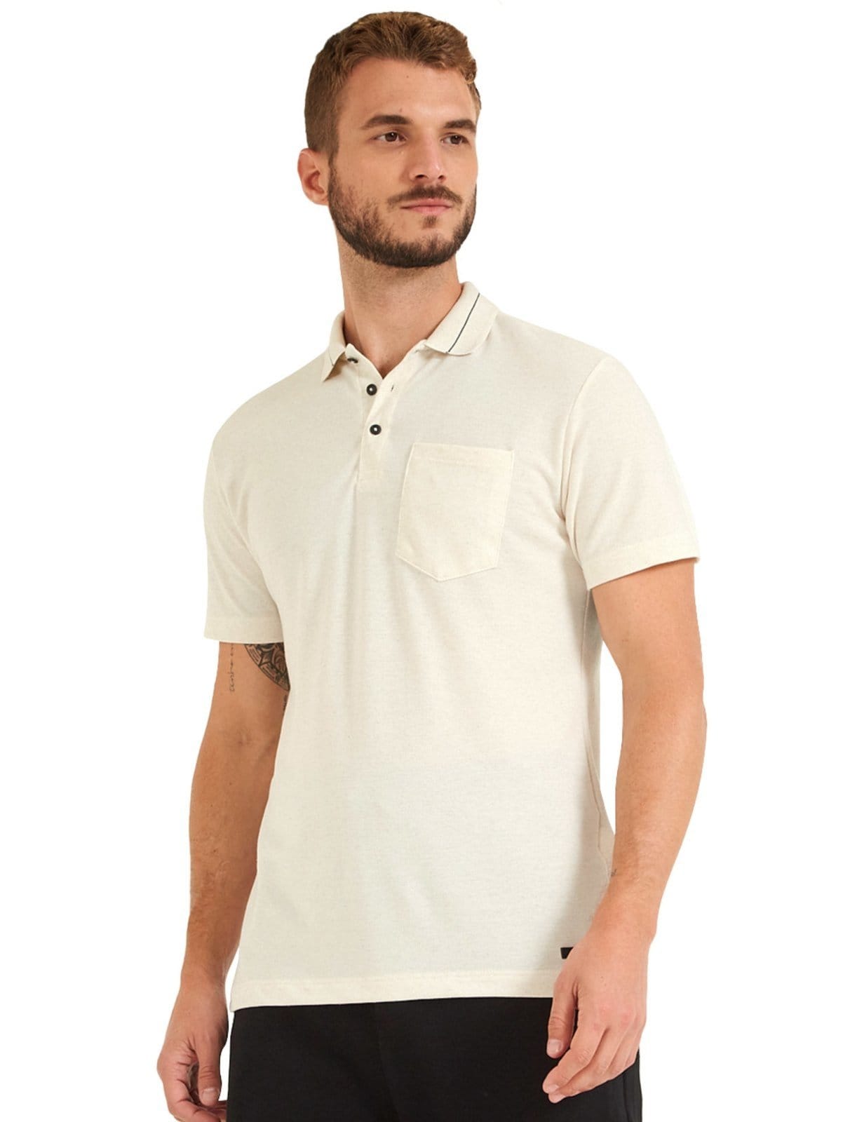 Polo Forum Masculina Muscle Linho Pocket Caqui Mescla Claro