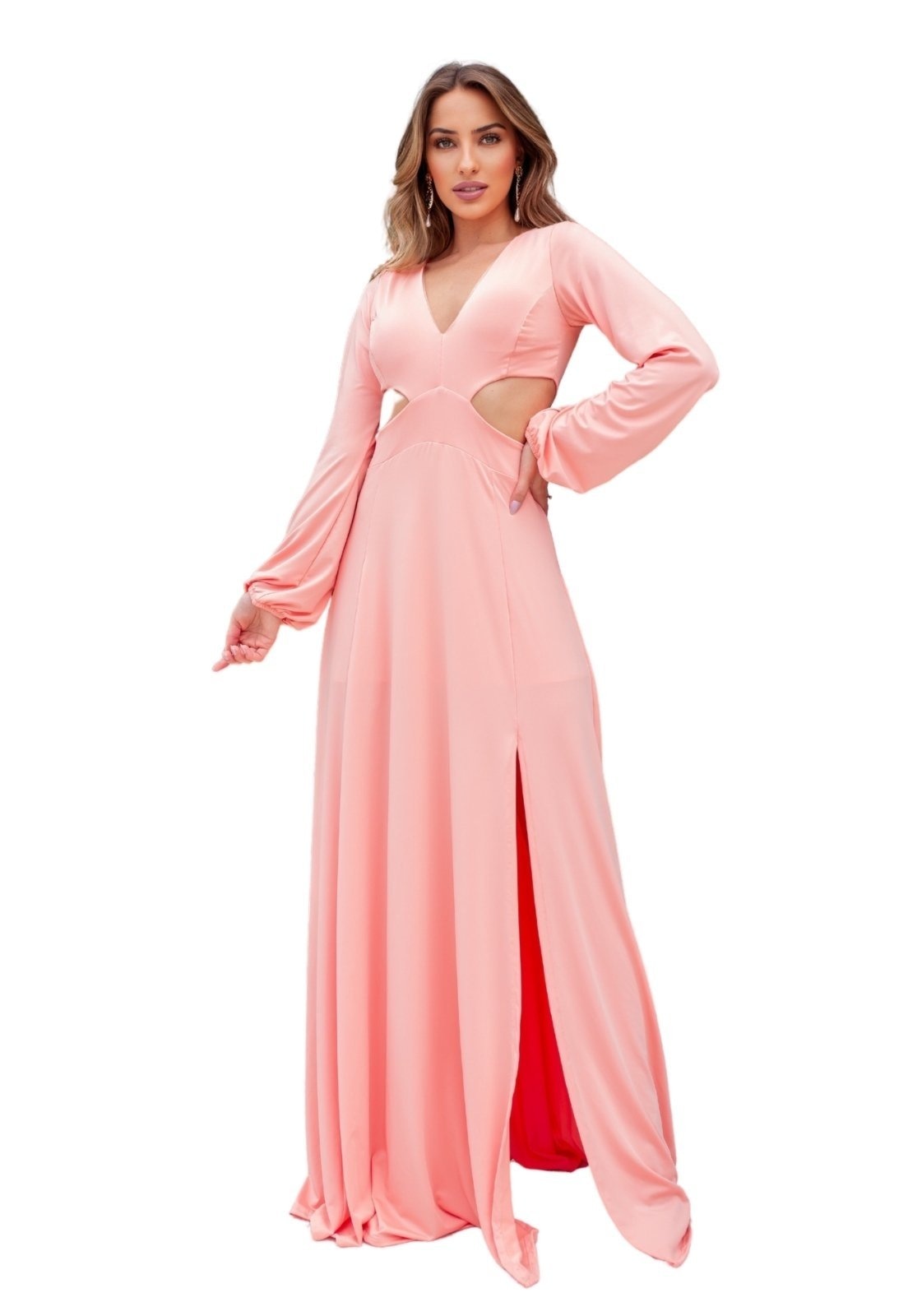 Imagem principal Vestido Longo de Inverno Manga Longa Abertura Fluity Cia do Vestido preto