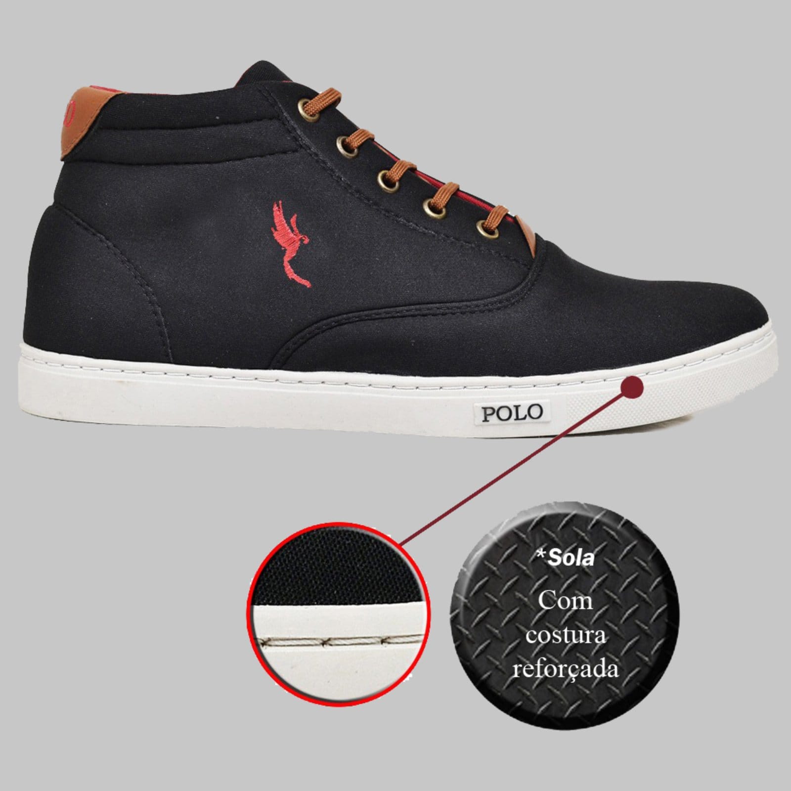 Sapatênis Masculino Cano Médio7800 Preto Polo Blu