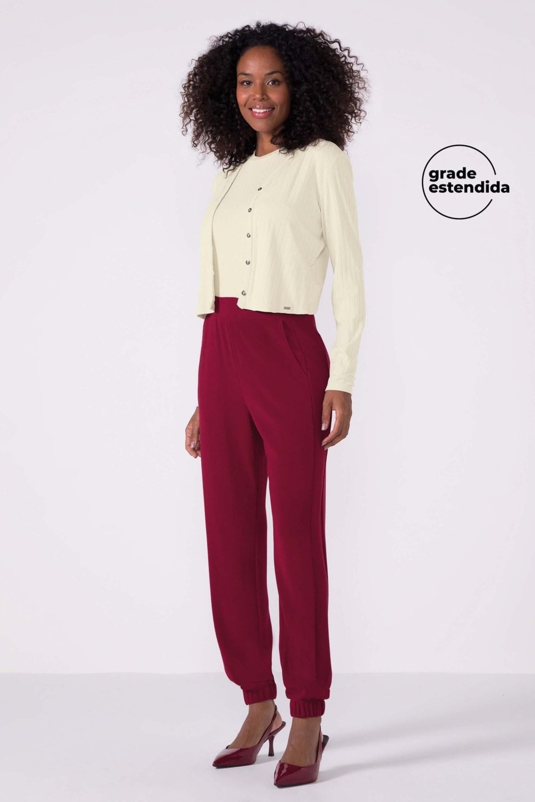 Imagem principal Calça Jogger Feminina Canelada Com Bolsos Marialícia Marialícia vermelho