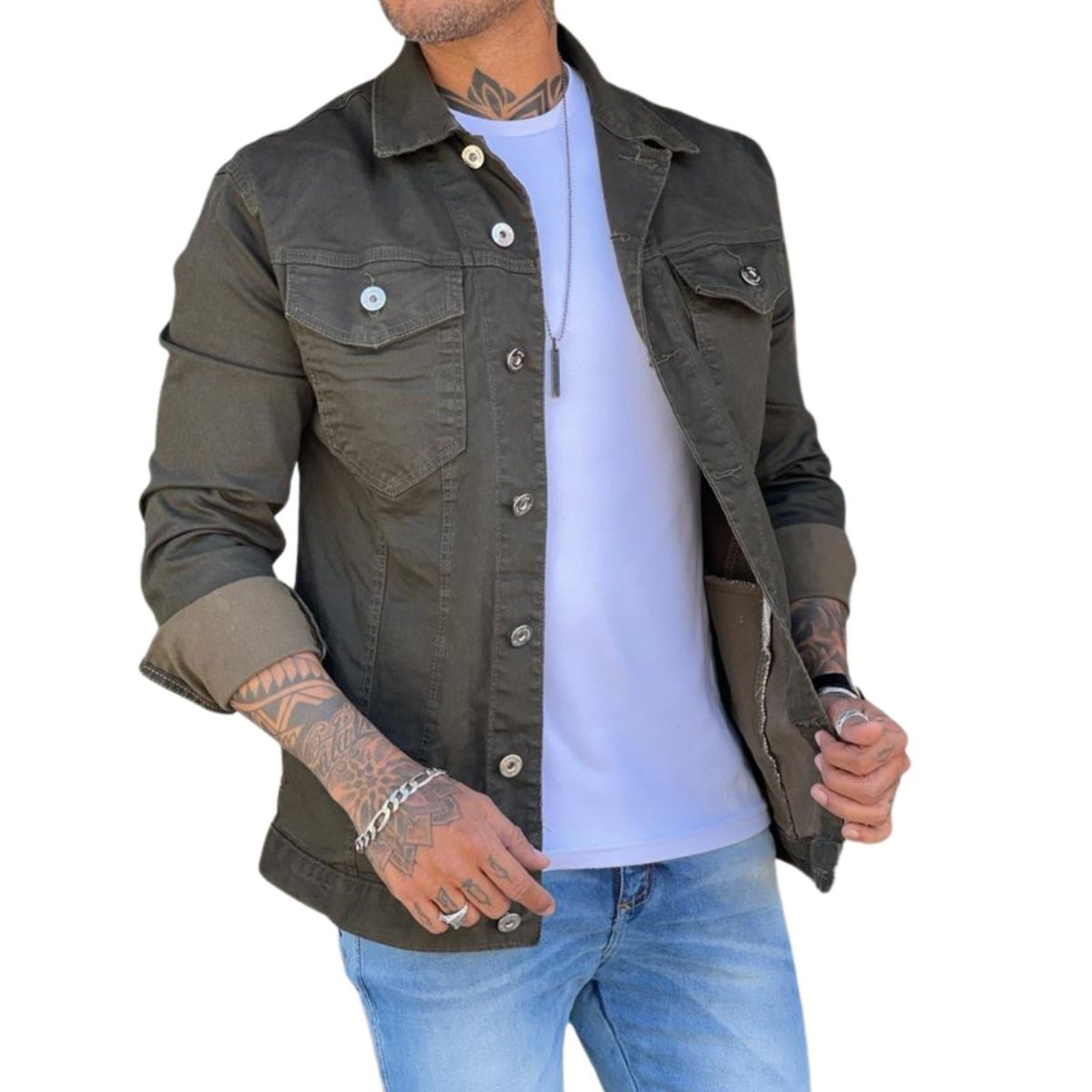 Imagem principal Jaqueta Masculina Sarja Quadriculada Alleppo Jeans verde/verde militar verde