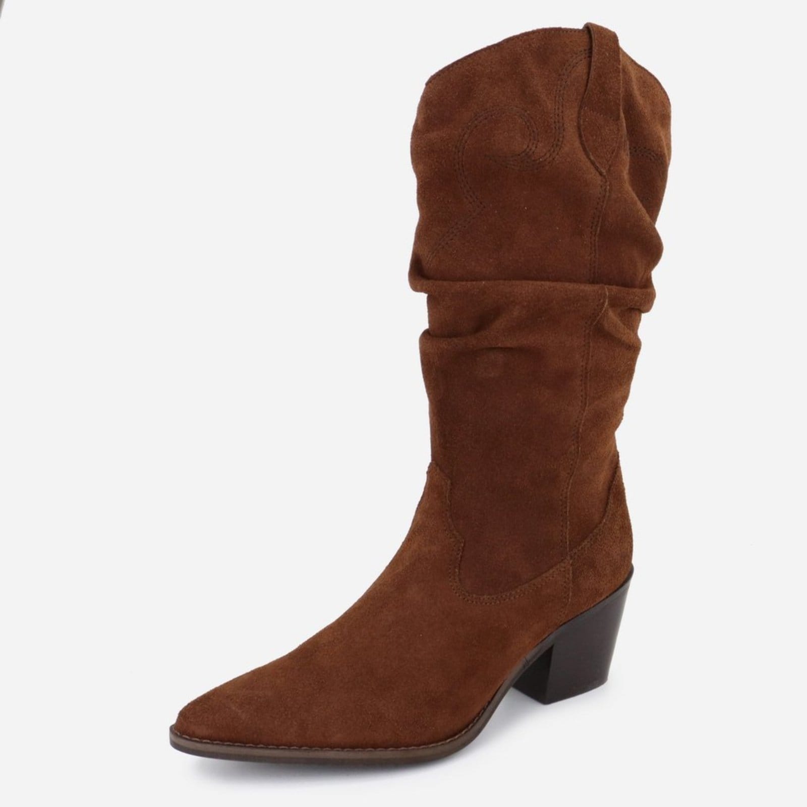 Bota Country Texana Western Bordada Em Couro Feminina Bico Fino Maria Paula Camurça Cedro