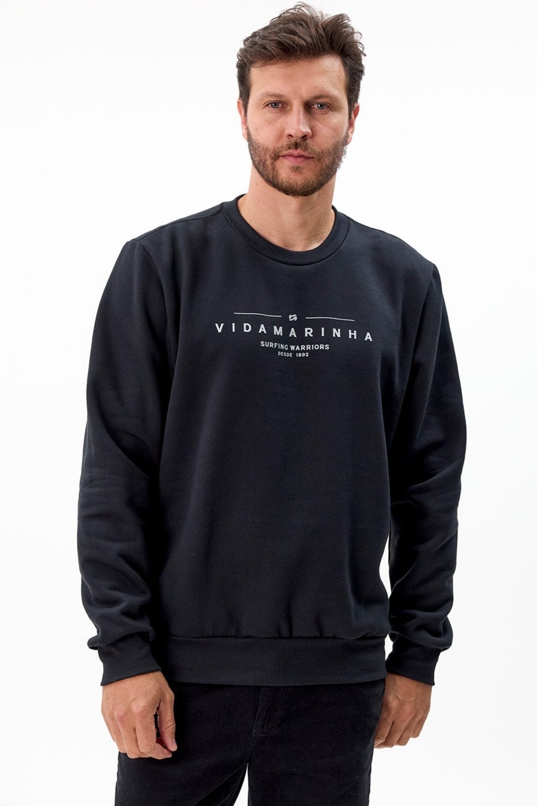 Imagem principal Blusa Masculina Moletom Careca com Estampa Vida Marinha preto