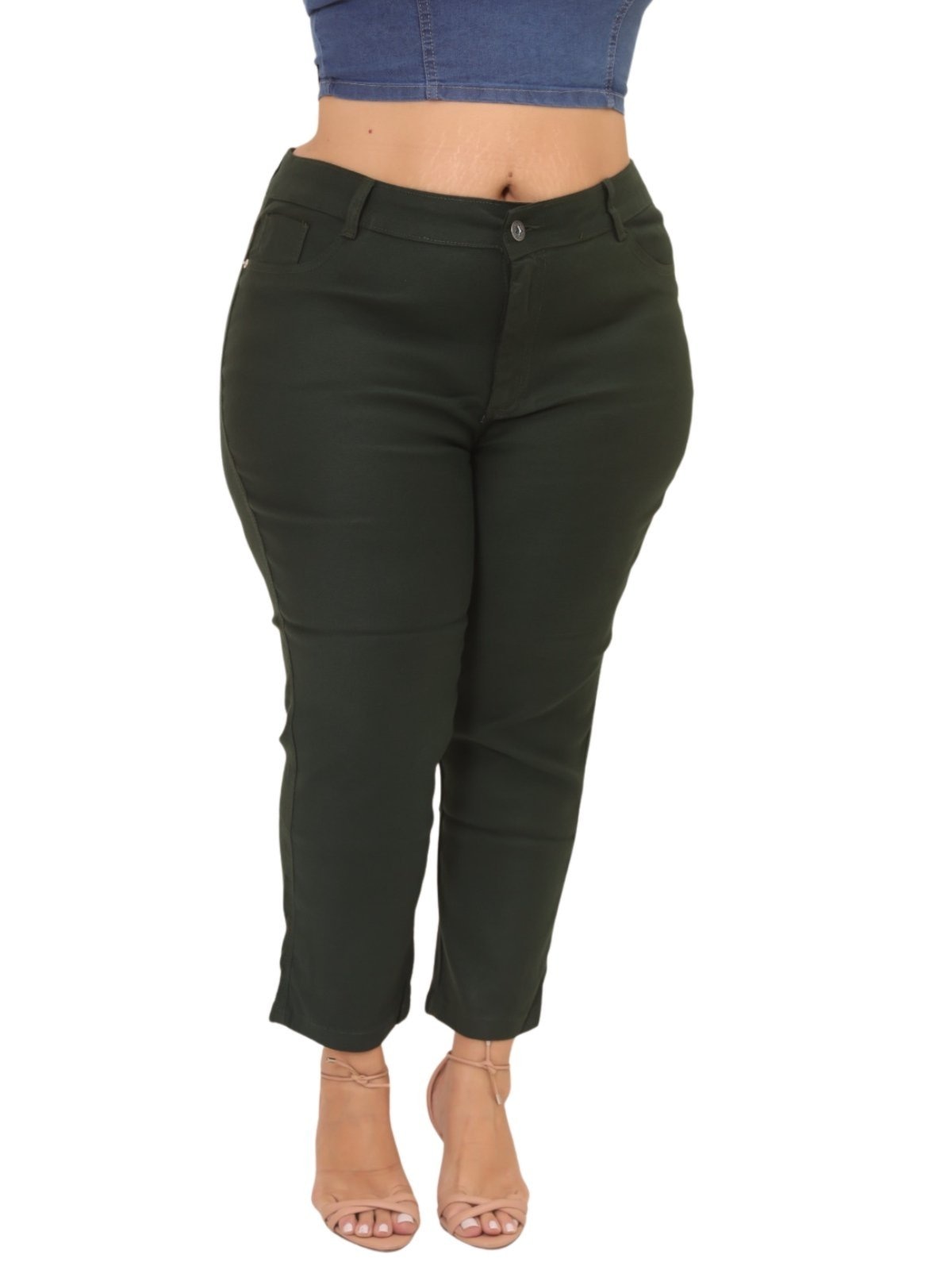 Imagem principal Calça Capri Feminina Jeans Light Plus Size Verde Escuro Sarja JEANS LIGHT verde militar