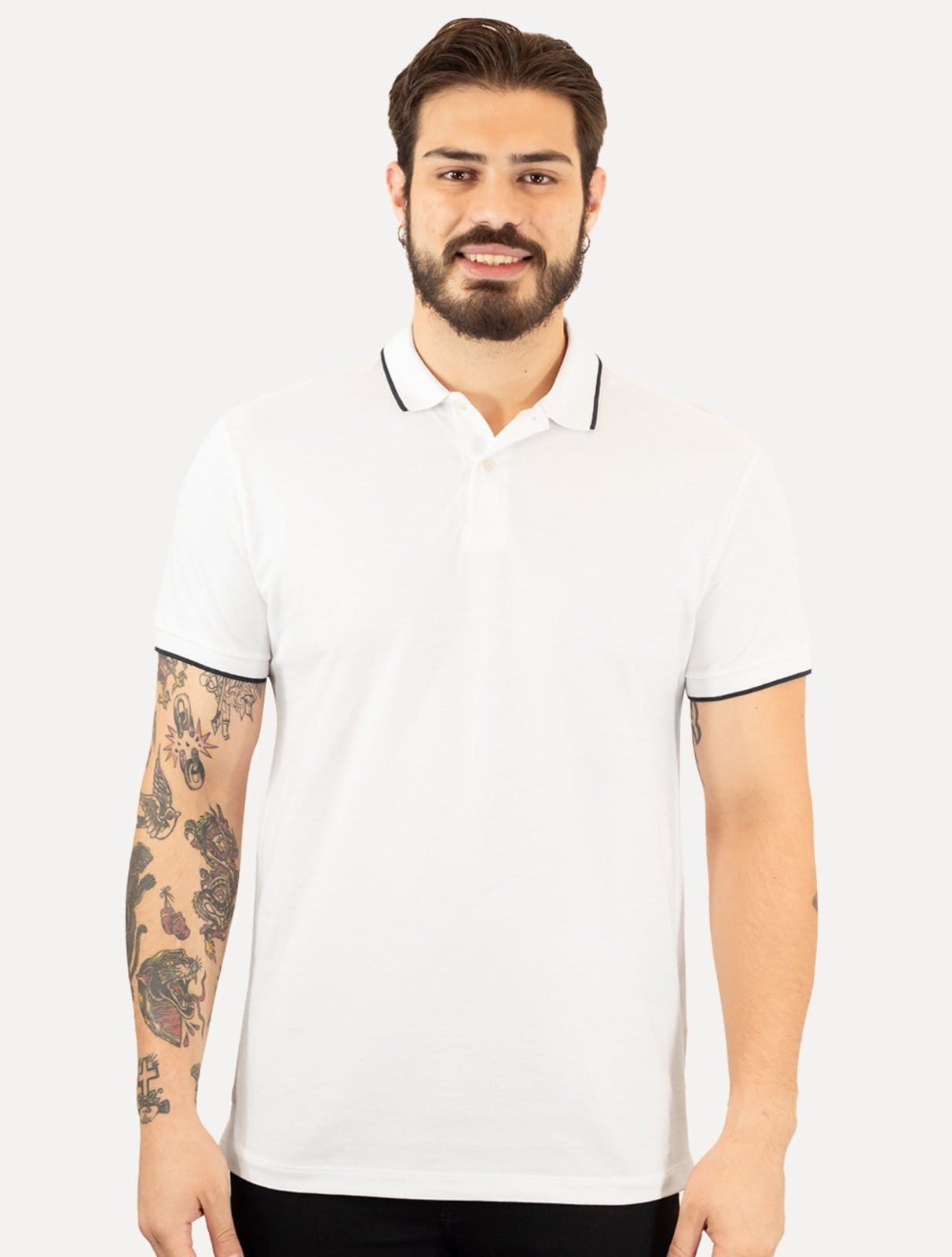 Polo Aramis Masculina Piquet Navy Friso Branca