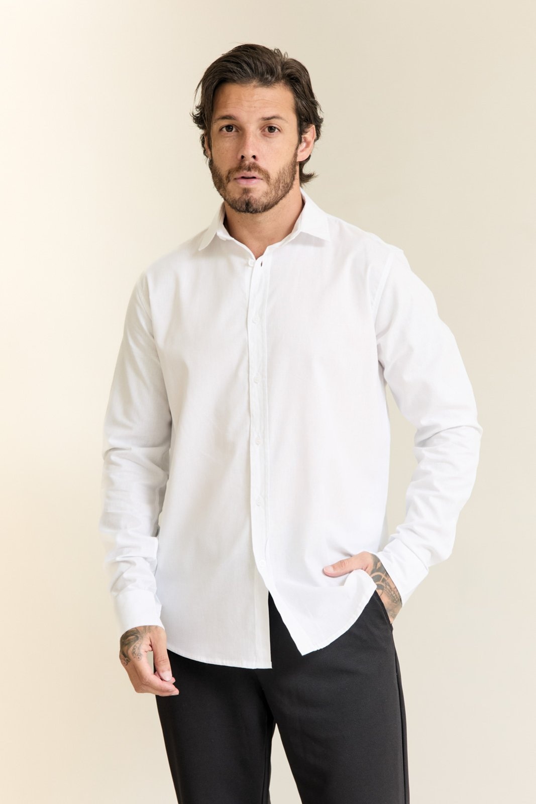 Imagem principal Camisa Manga Longa Masculina com Linho Dialogo LEMIER branco