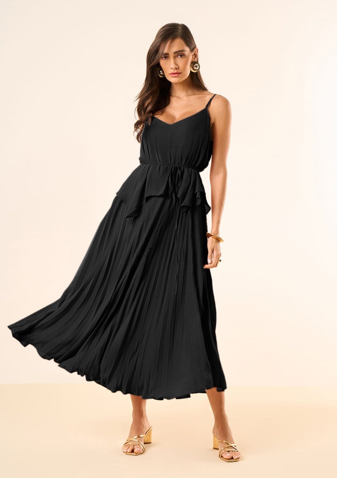 Vestido Maria Valentina Solto Decote V Com Alça Midi