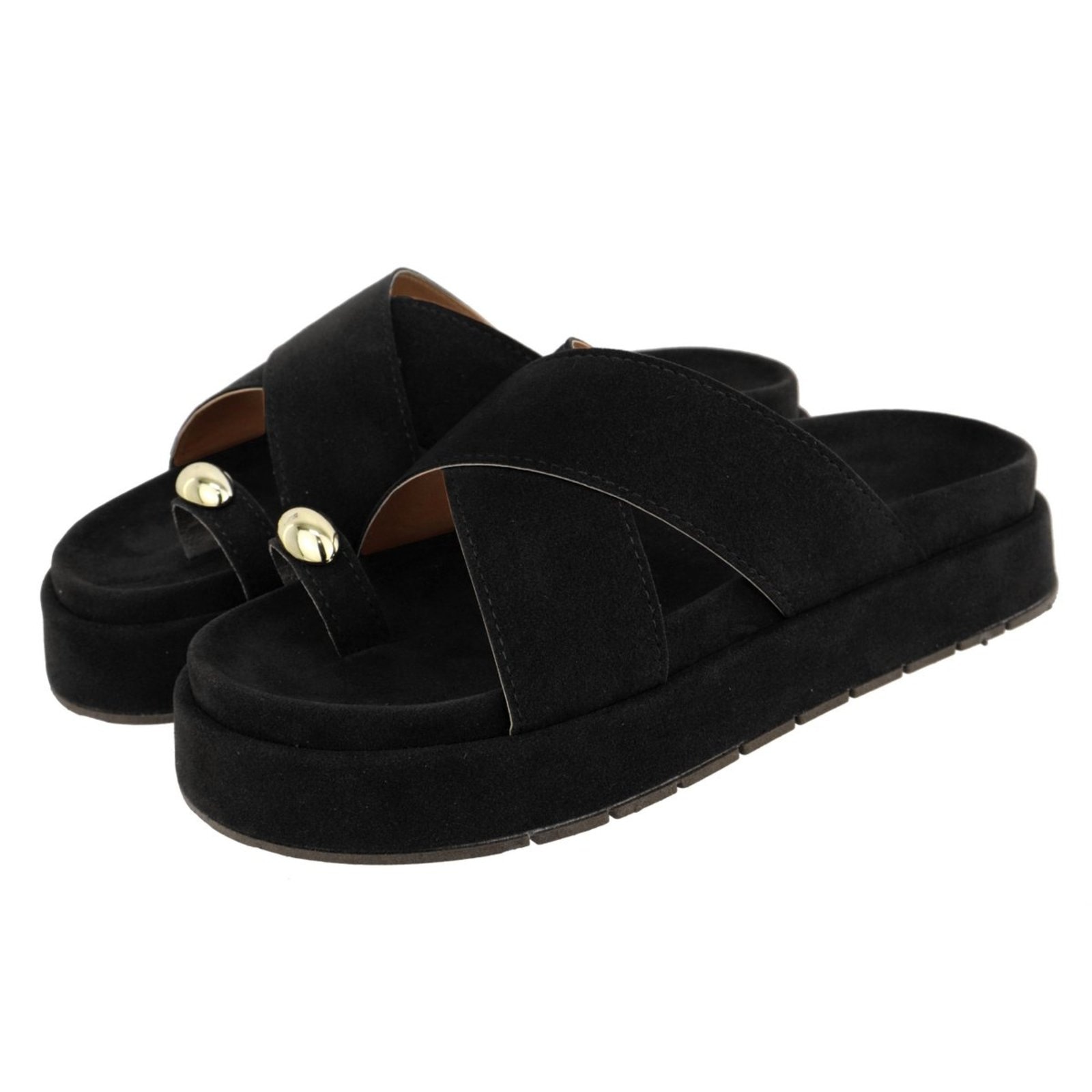 Imagem principal Sandália Papete Feminina em X Plataforma Sola Alta Camurça Preta TELLINI STORE preto