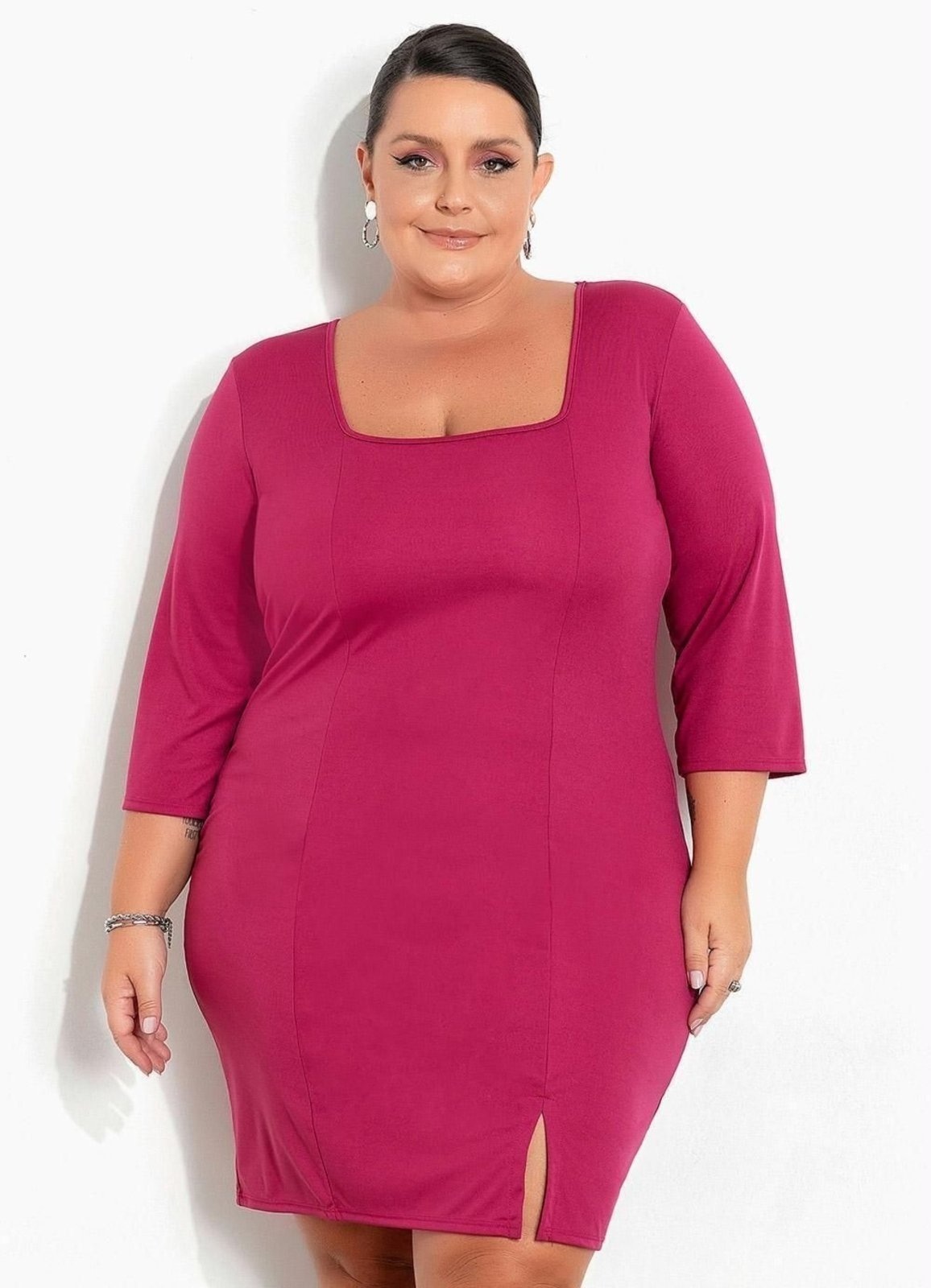 Imagem principal Vestido Com Decote Quadrado Plus Size Fúcsia Marguerite roxo
