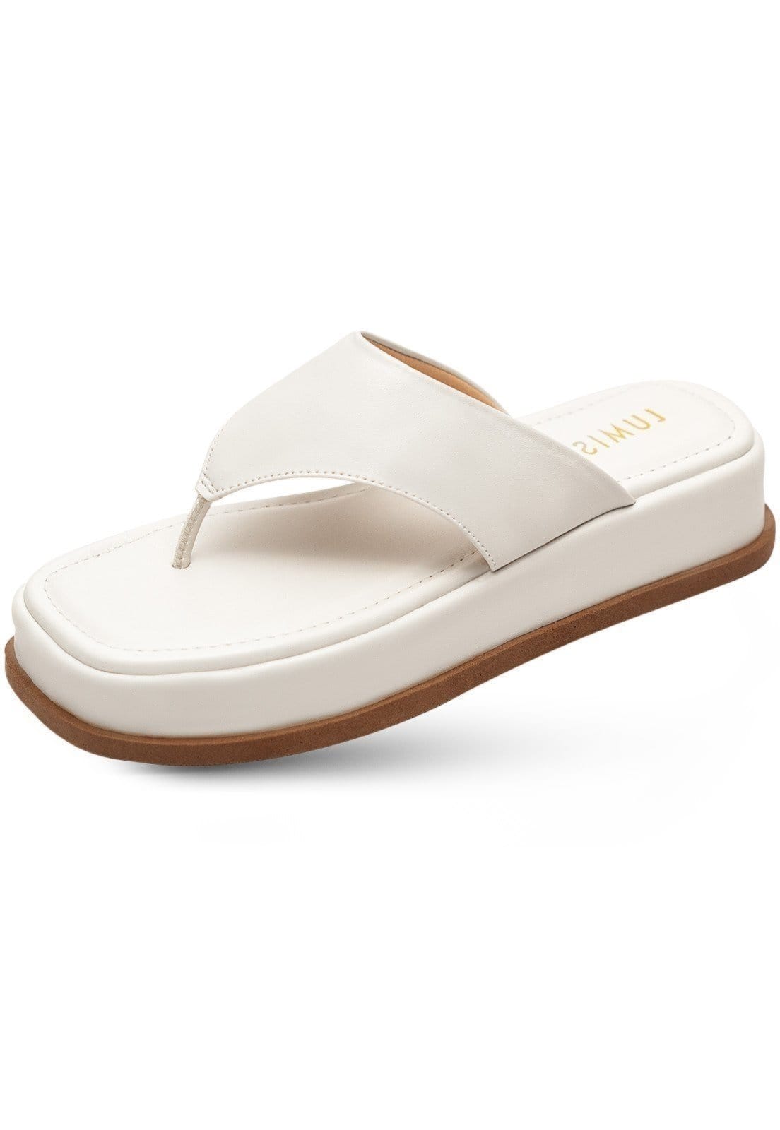 Tamanco Feminino Lumiss Flatform Chinelo De Dedo Papete Confortável Off White