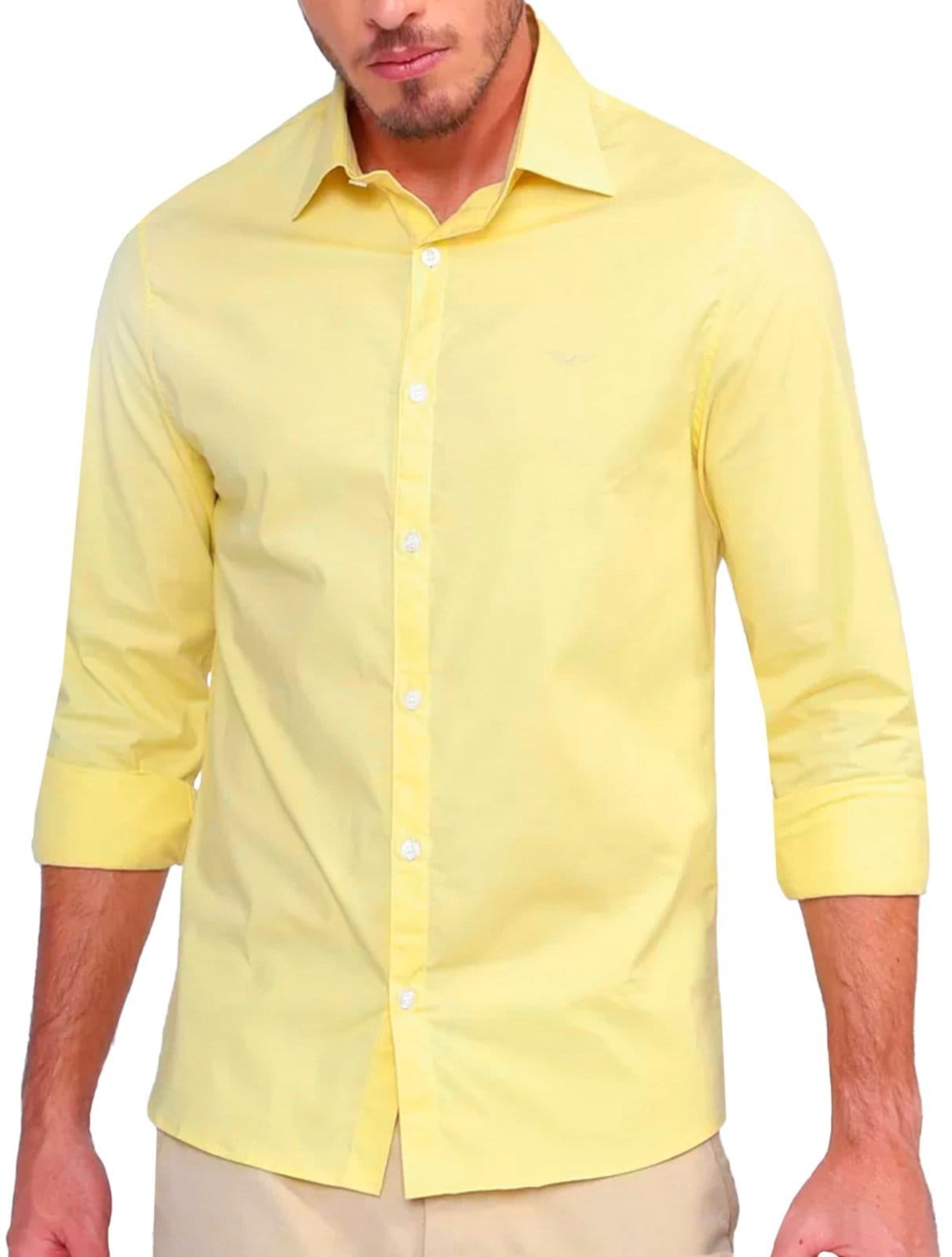 Camisa Ellus Masculina Tricoline LY Classic Anatomic Amarela