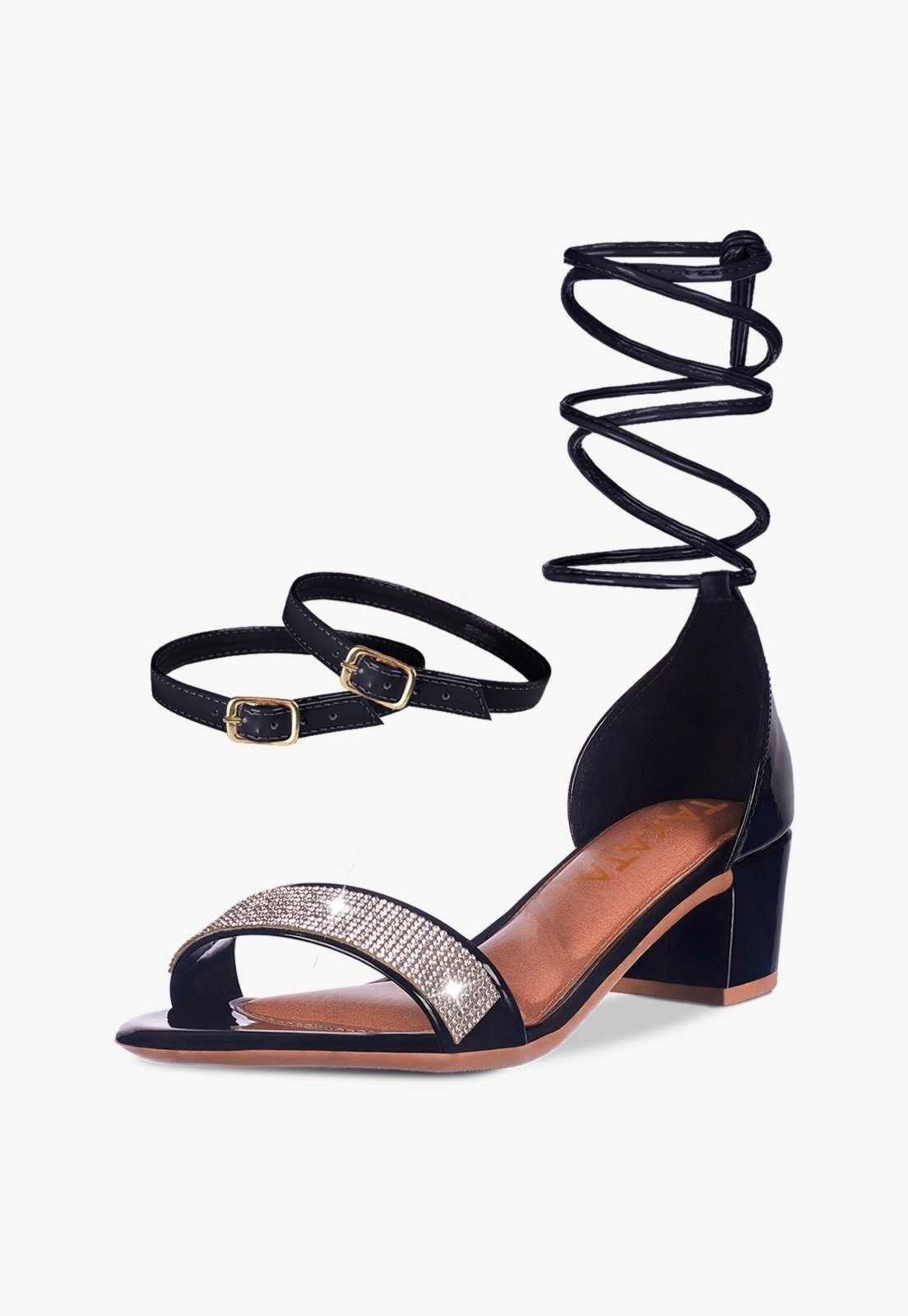 Imagem principal Sandália Feminina Tira Salto Quadrado Grosso Baixo Manta Strass Confortável Sapato Festa TAKATA BY RAFAEL TAKATA preto