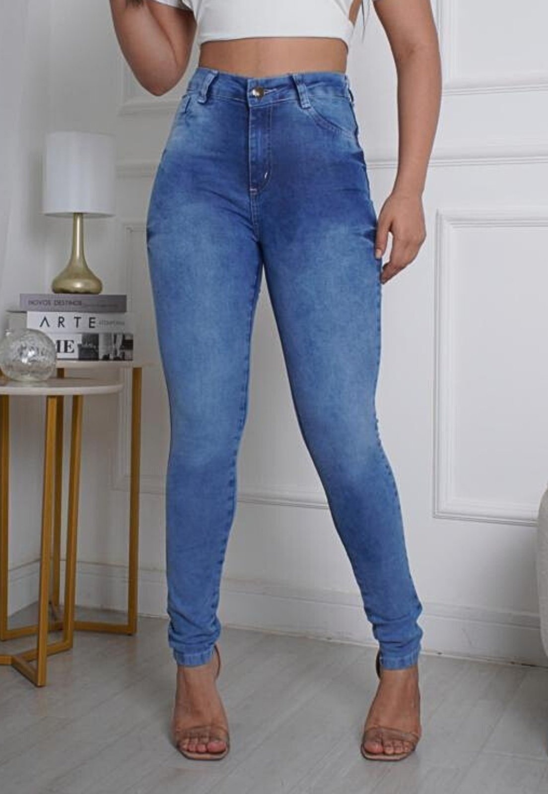 Imagem principal Calça Jeans Skinny Feminina Cintura Alta com Elastano Marmorizada Tendência ED E A E JEANS azul