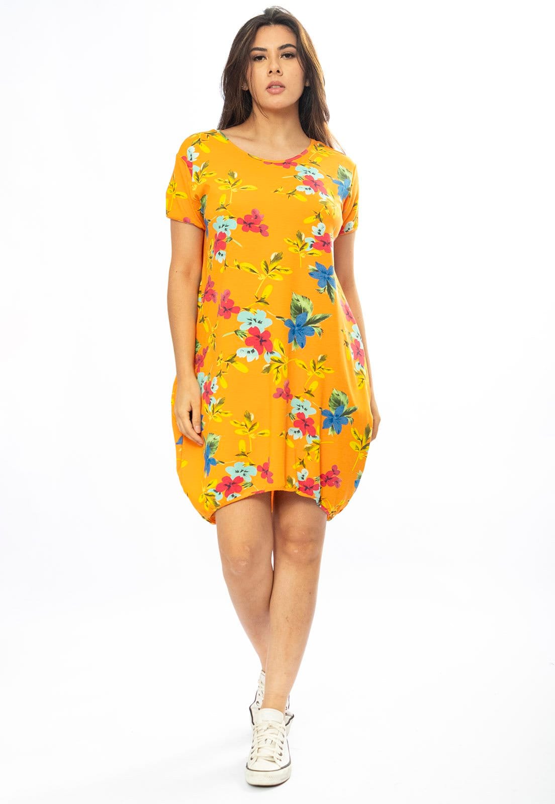 Vestido Curto Cabanafree Malha Amplo Always Estampa Laranja Floral