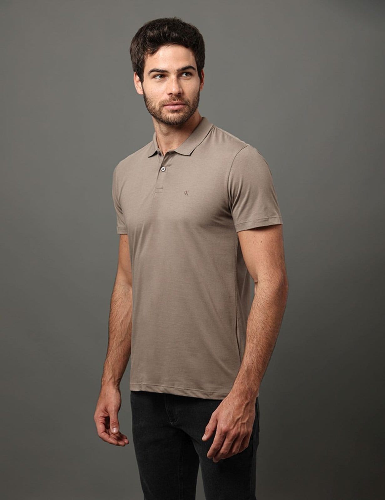 Polo Masculina Slim Pima Calvin Klein Jeans - Caqui Medio