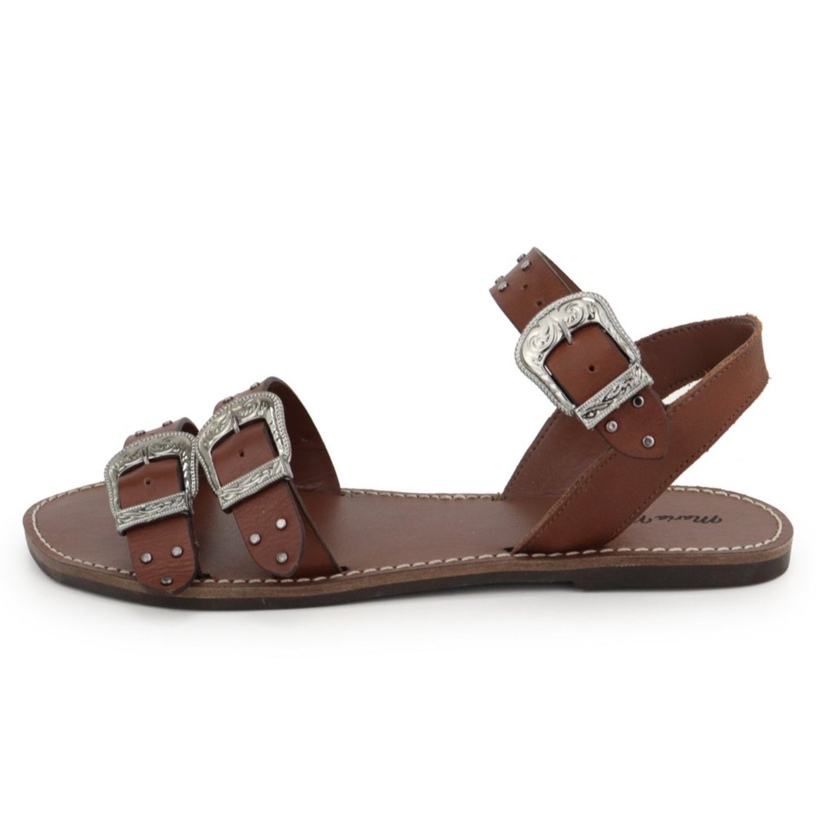 Imagem principal Sandália Rasteira Fivelas Country Feminina em Couro Maria Paula Cedro MARIA PAULA café