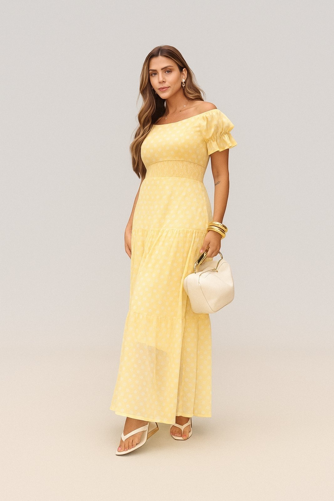 Imagem principal Vestido Longo D Bell Outlet Poá D BELL OUTLET FASHION amarelo