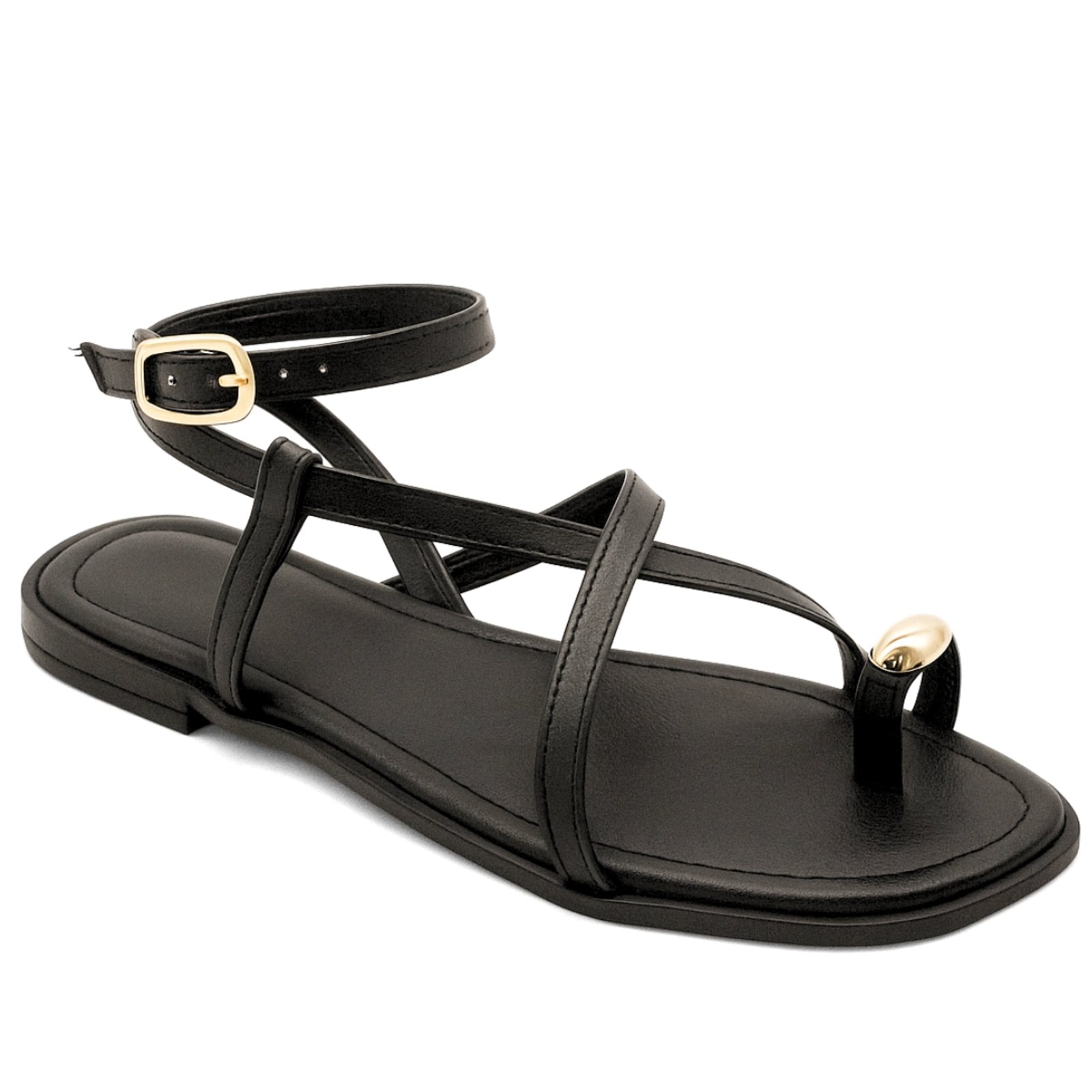 Imagem principal Sandália Rasteirinha Tiras Cruzadas Com Ring Toe Elegante e Moderna Preta 307 Sete Sales preto