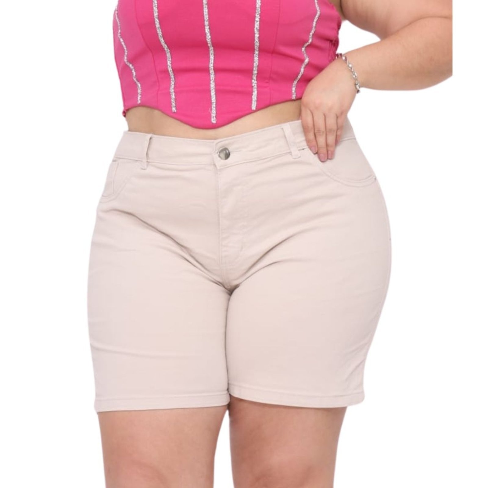 Imagem principal Bermuda Comprida Feminina Plus Size JEANS LIGHT bege/cáqui