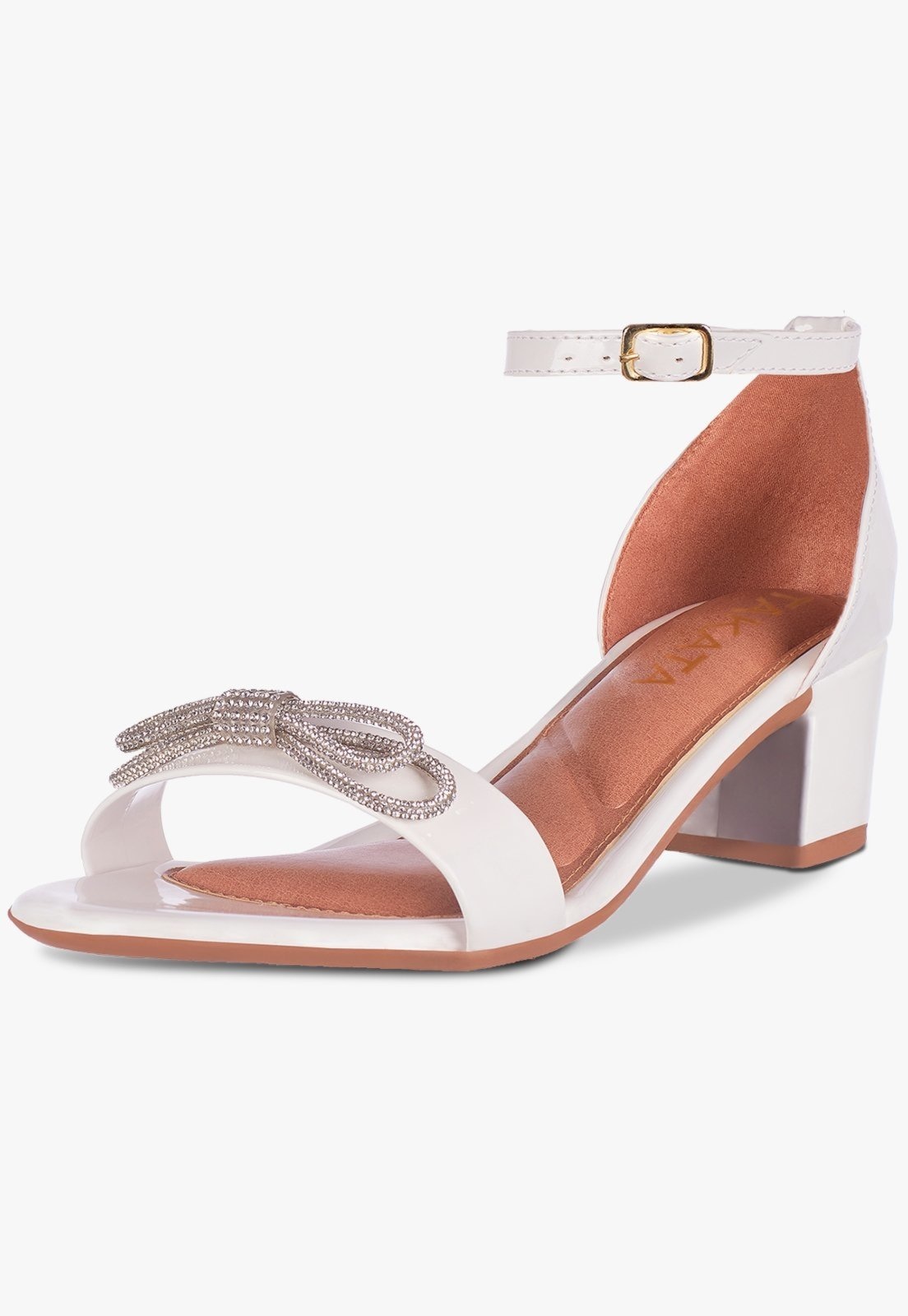 Imagem principal Sandália Feminina Salto Quadrado Grosso Bloco Baixo Laço Cristal Confortável Sapato Festa elegante TAKATA BY RAFAEL TAKATA branco