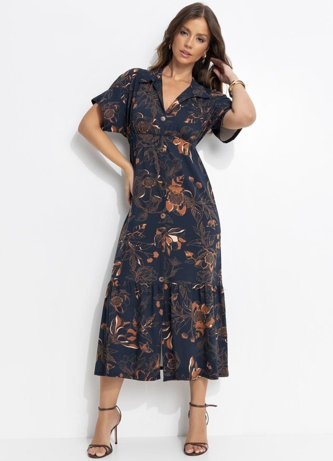 Vestido Malha De Viscose Floral Artístico Colorido