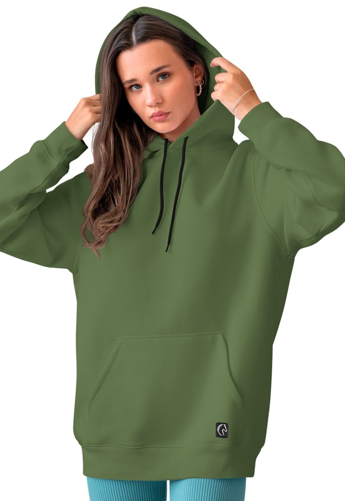 Imagem principal Blusa De Frio Feminina W2 Moletom Liso Com Capuz e Bolso Canguru Felpado Verde Militar W2 STORE azul/azul marinho/bege/branco/cinza/preto/rosa/verde militar verde