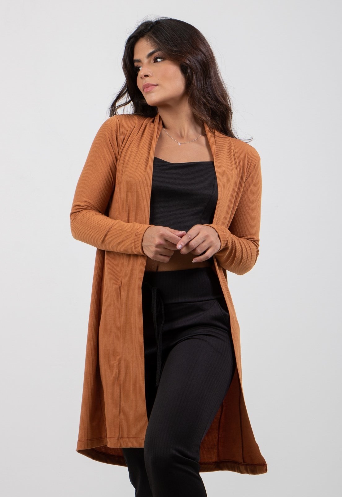 Imagem principal Cardigan Kimono Diluxo Canelado Terracota Diluxo marrom