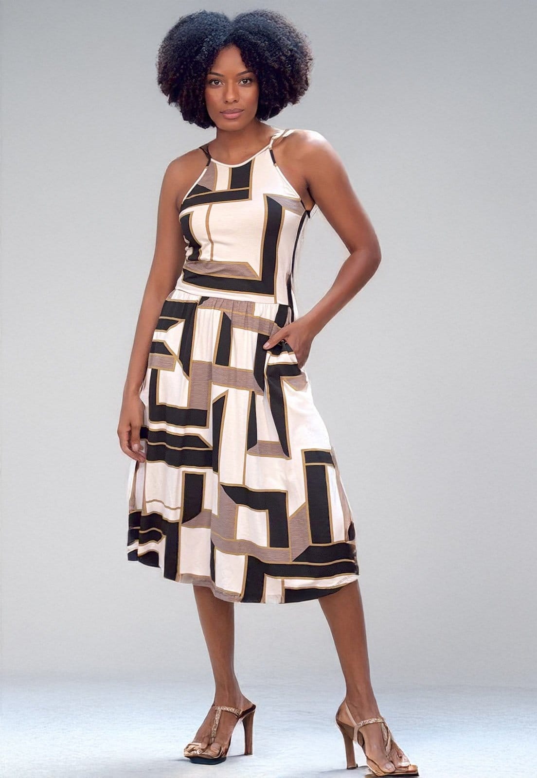 Vestido Midi Cabanafree Jennifer Malha Trapézio com Bolso Igaci