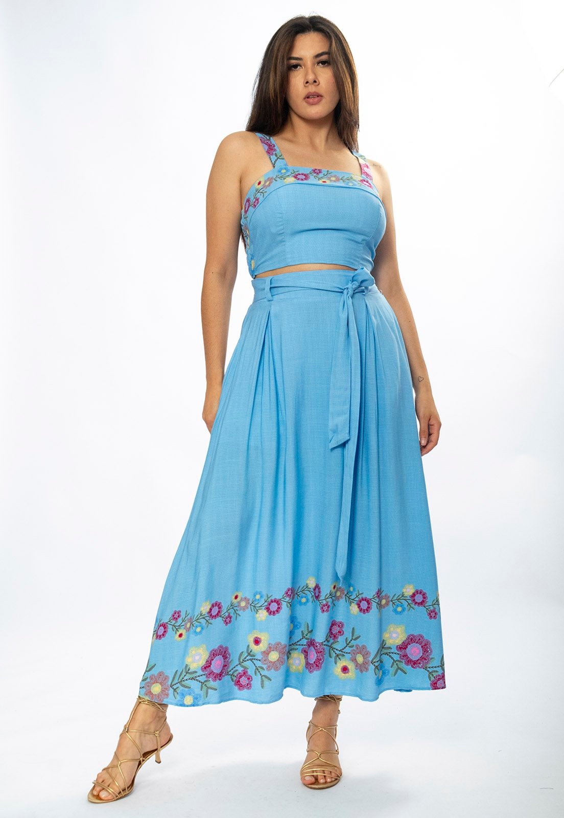 Imagem principal Conjunto Viscose Amazônia Vital Saia e Blusa Jardim Celeste Amazonia Vital amarelo/estampado/rosa celeste