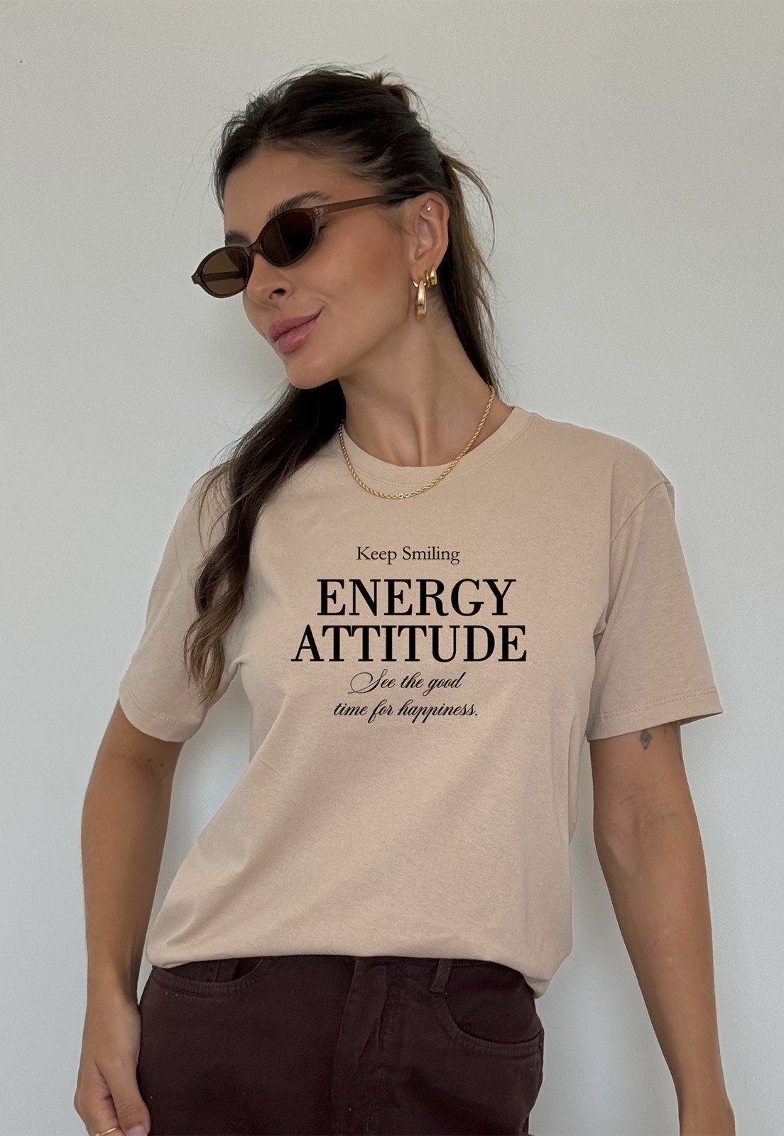 Imagem principal Camiseta Cianitas Chocolate Estampa Energy Attitude Cianitas marrom