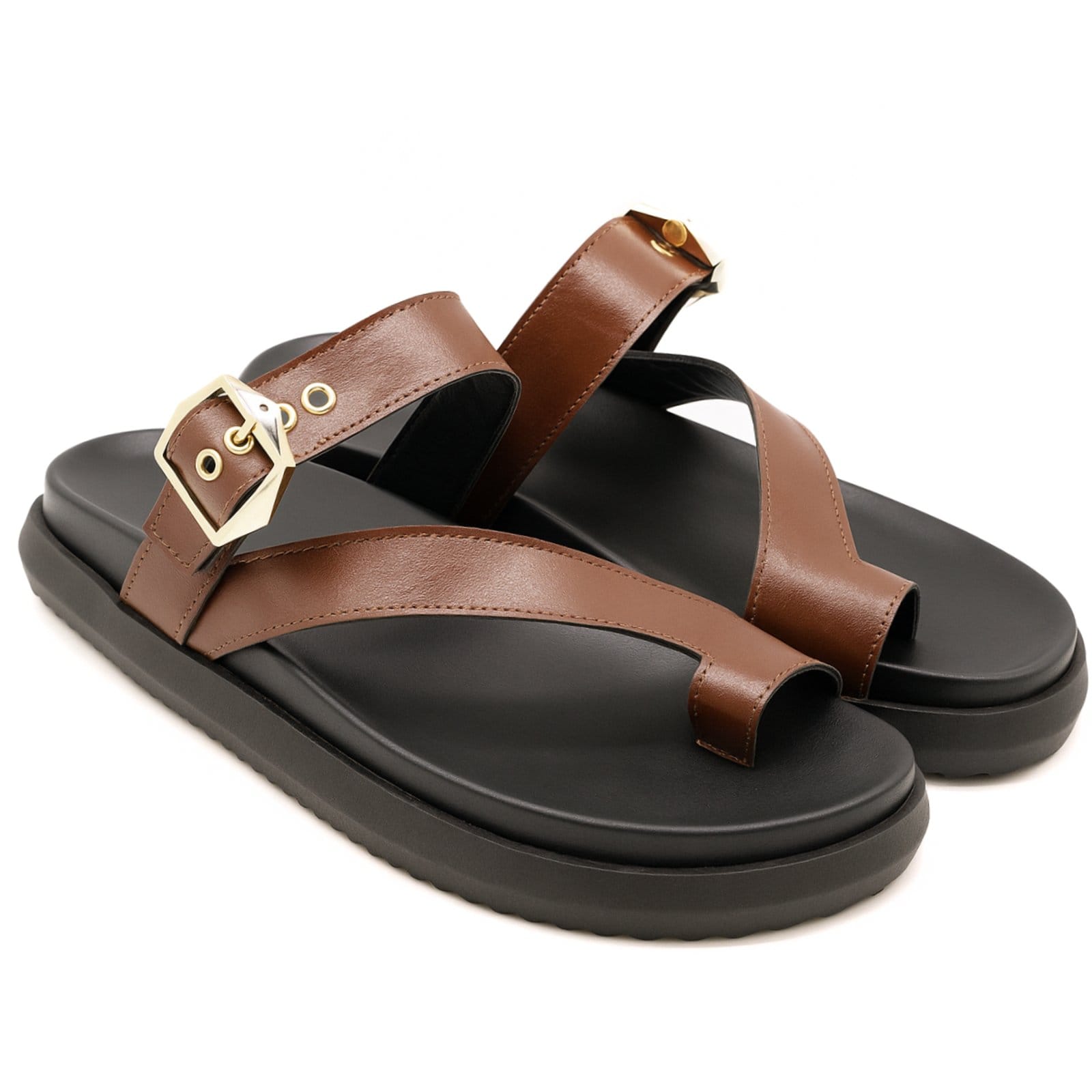 Papete Flatform Sandália Feminina Confortável Sola Preta Tira Cacau 007