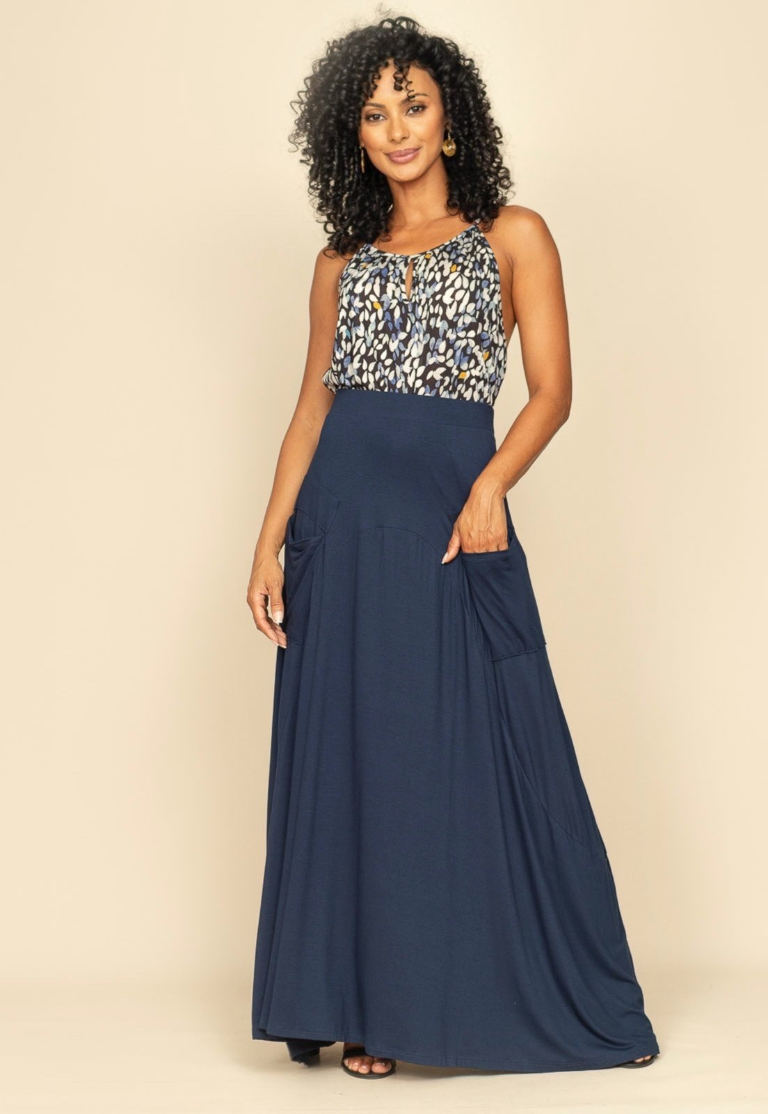 Imagem principal Saia Longa Malha com Bolso Amazonia Vital azul marinho