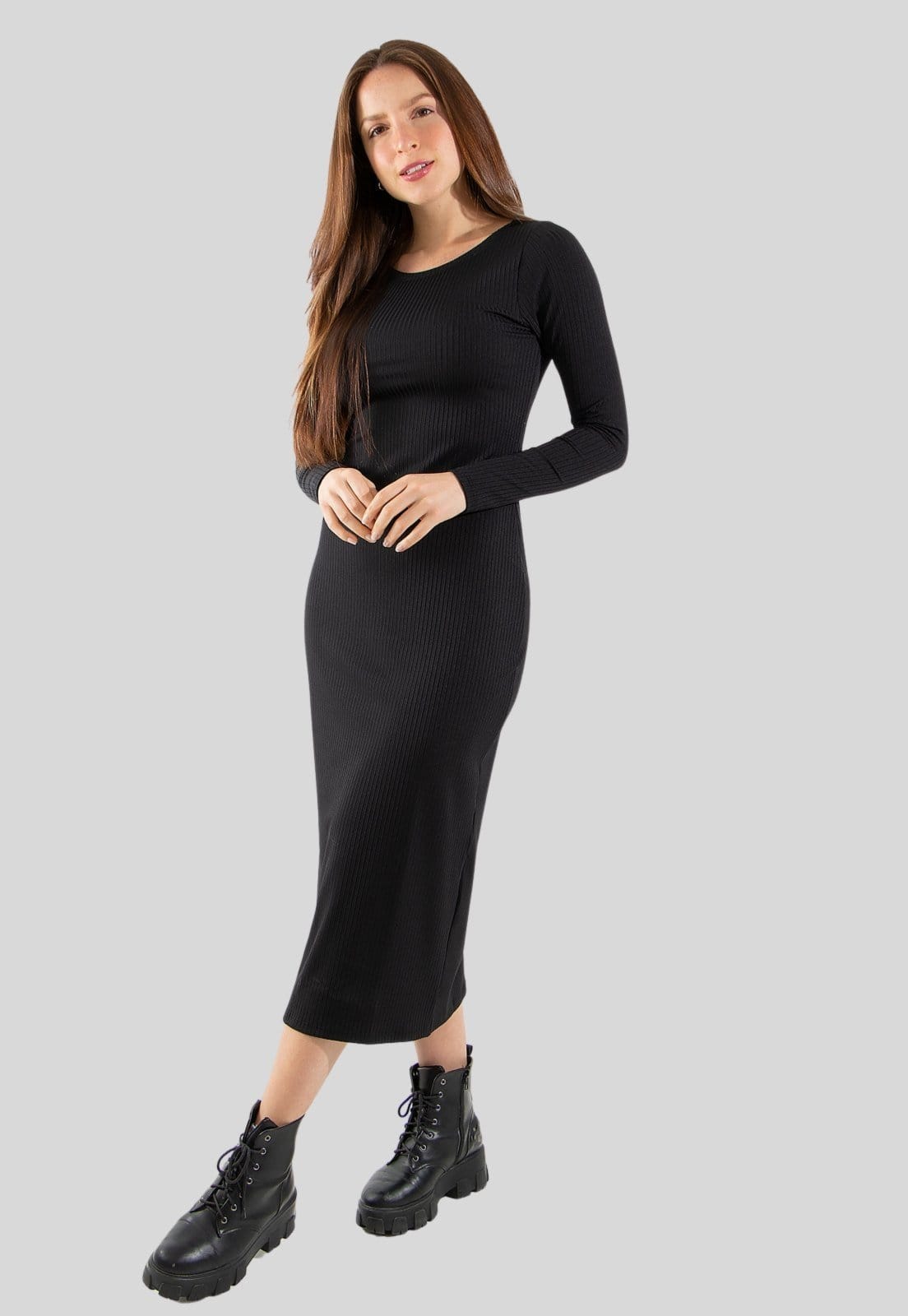 Vestido Midi Manga Longa Ribana