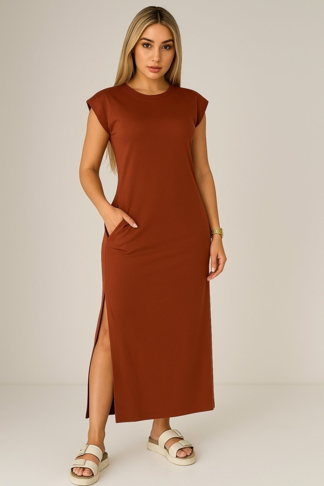 Imagem principal Vestido Longo D Bell Outlet Fashion Fenda Marrom D BELL OUTLET FASHION vermelho