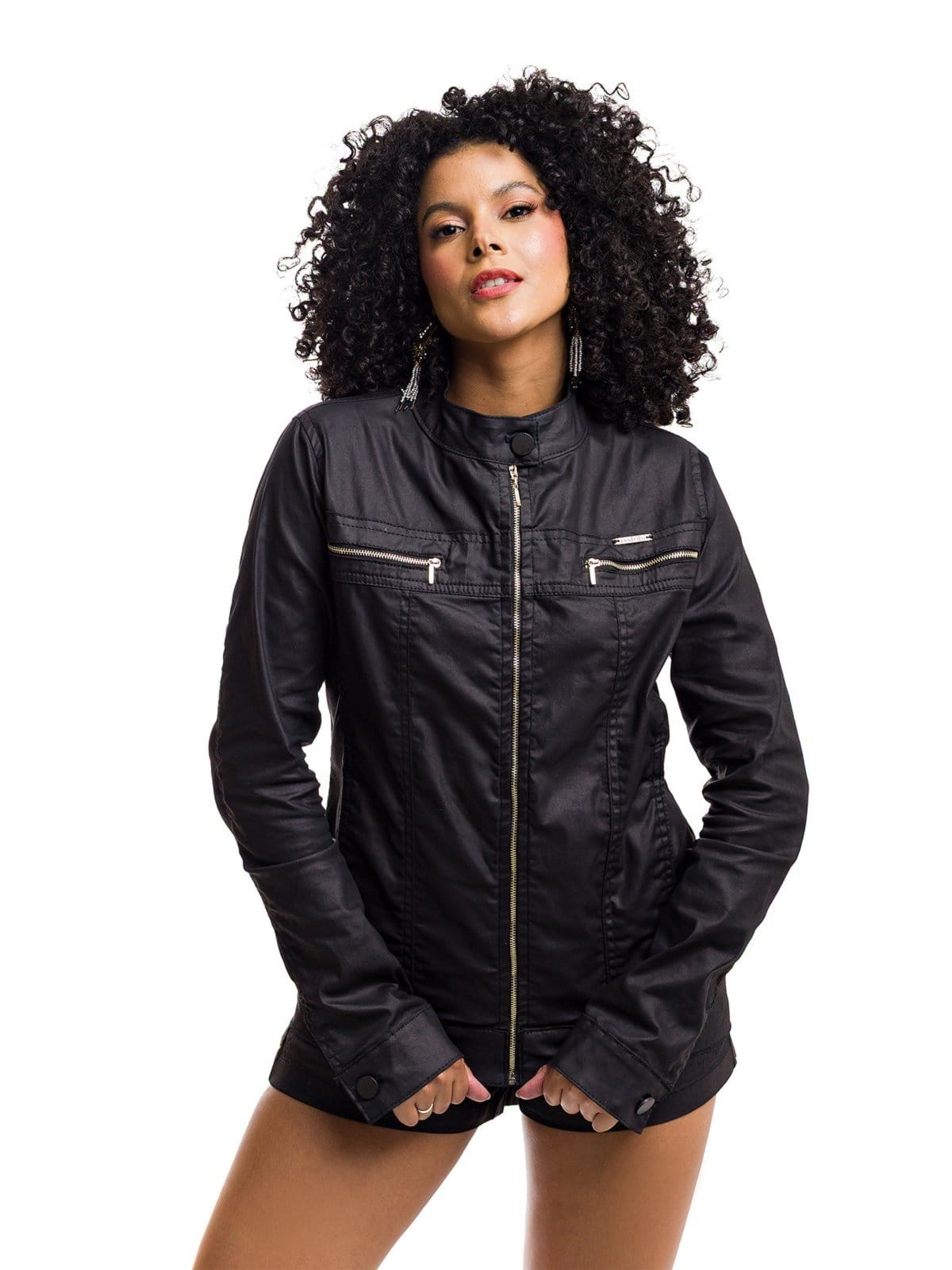 Jaqueta Restrito Jeans Resinada Com Elastano e Zíper