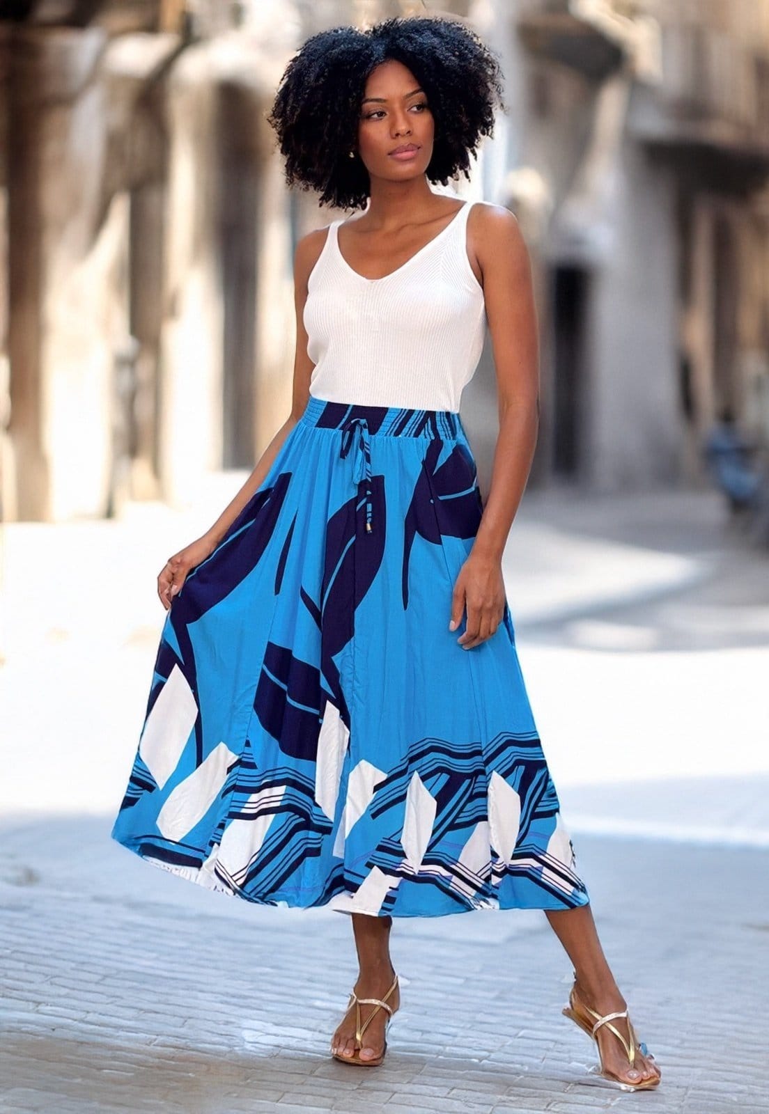 Saia Longa Amazonia Vital Estampa Imbé Blue