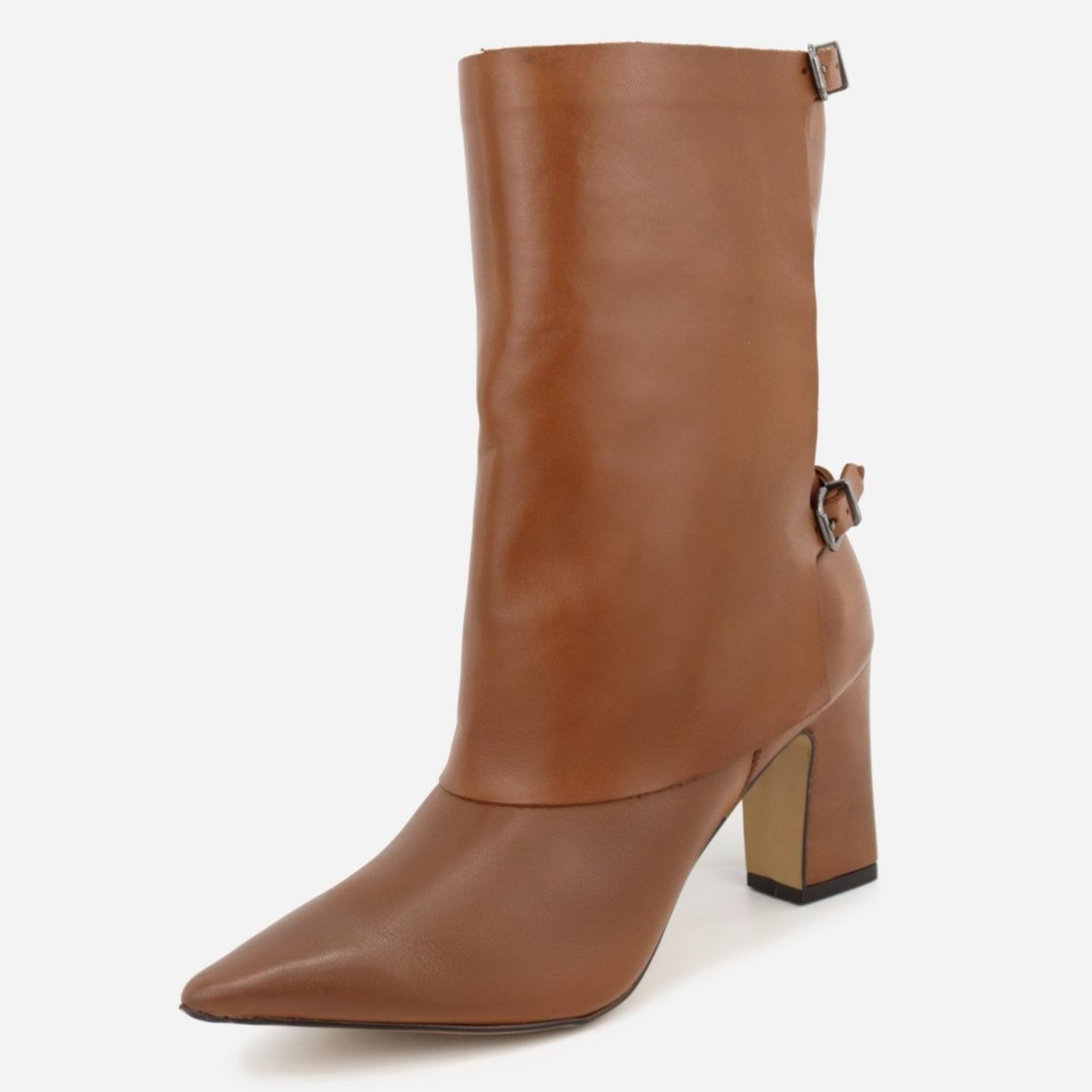 Imagem principal Bota Feminina em Couro Cano Médio Luxo Salto Grosso Bico Fino Elegante Maria Paula Camel MARIA PAULA caramelo