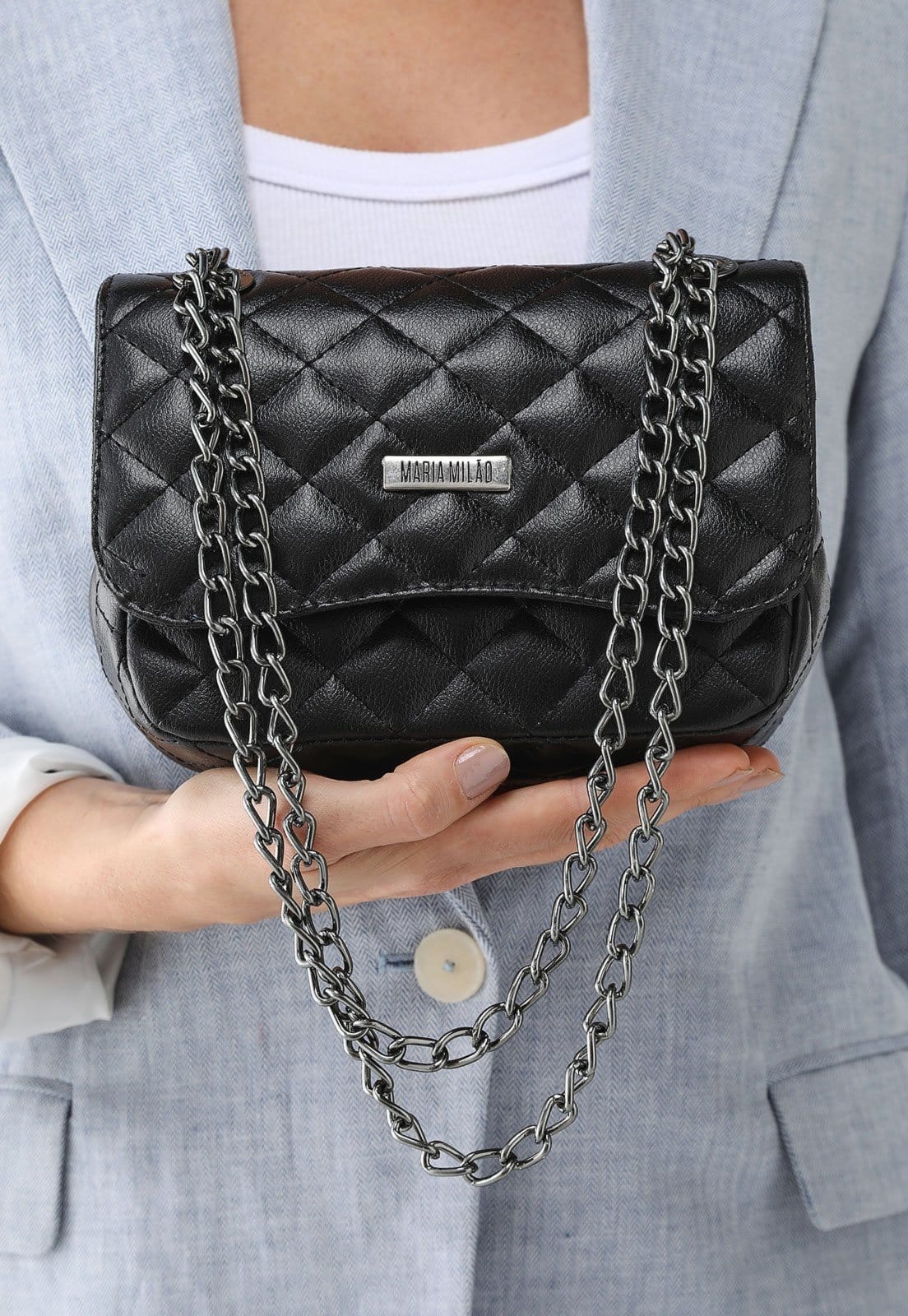 Bolsa Feminina Maria Milão Matelassê Alça Corrente Preta