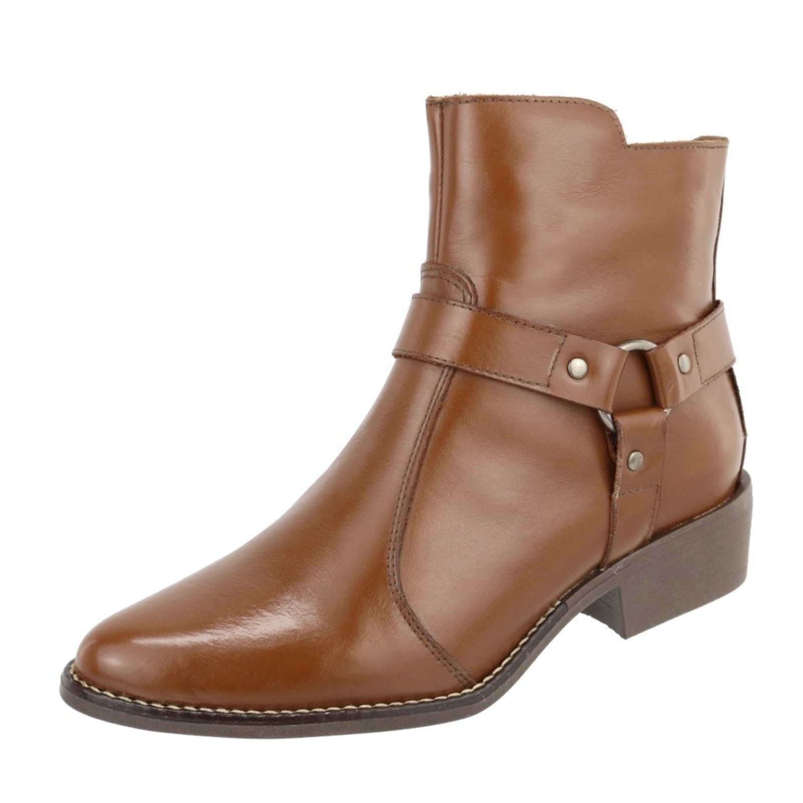 Imagem principal Bota em Couro Feminina Cano Baixo Bico Fino Conhaque TELLINI STORE caramelo