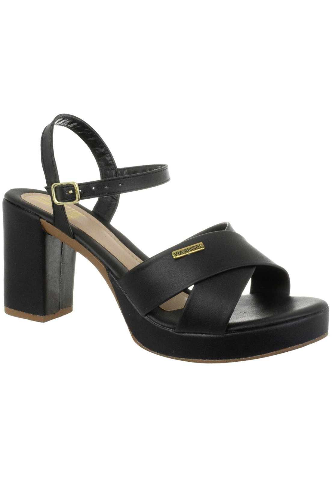 Imagem principal Sandália Feminina Salto Alto Meia Pata Plataforma Confortável Via Angel 7101 VIA ANGEL preto