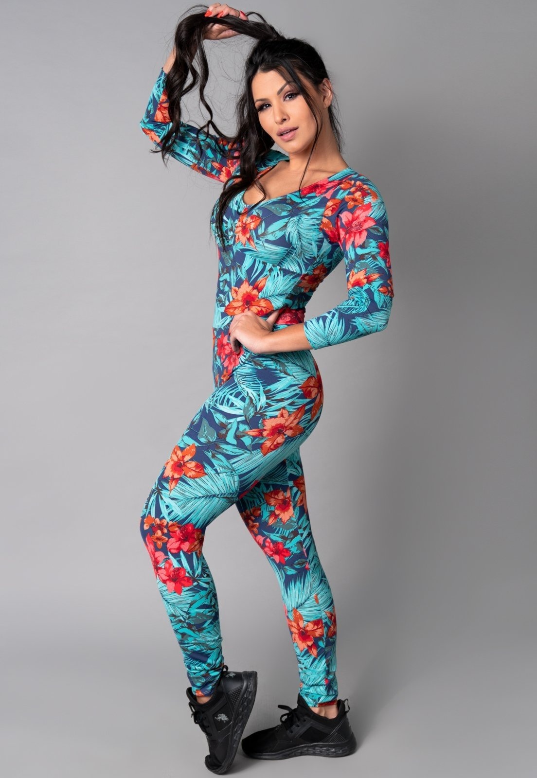 Imagem principal Macacão Longo MVB Modas Manga 3/4 Costa Fechada Suplex Liso Amazonia Mvb Modas azul/estampado/multicolorido/verde