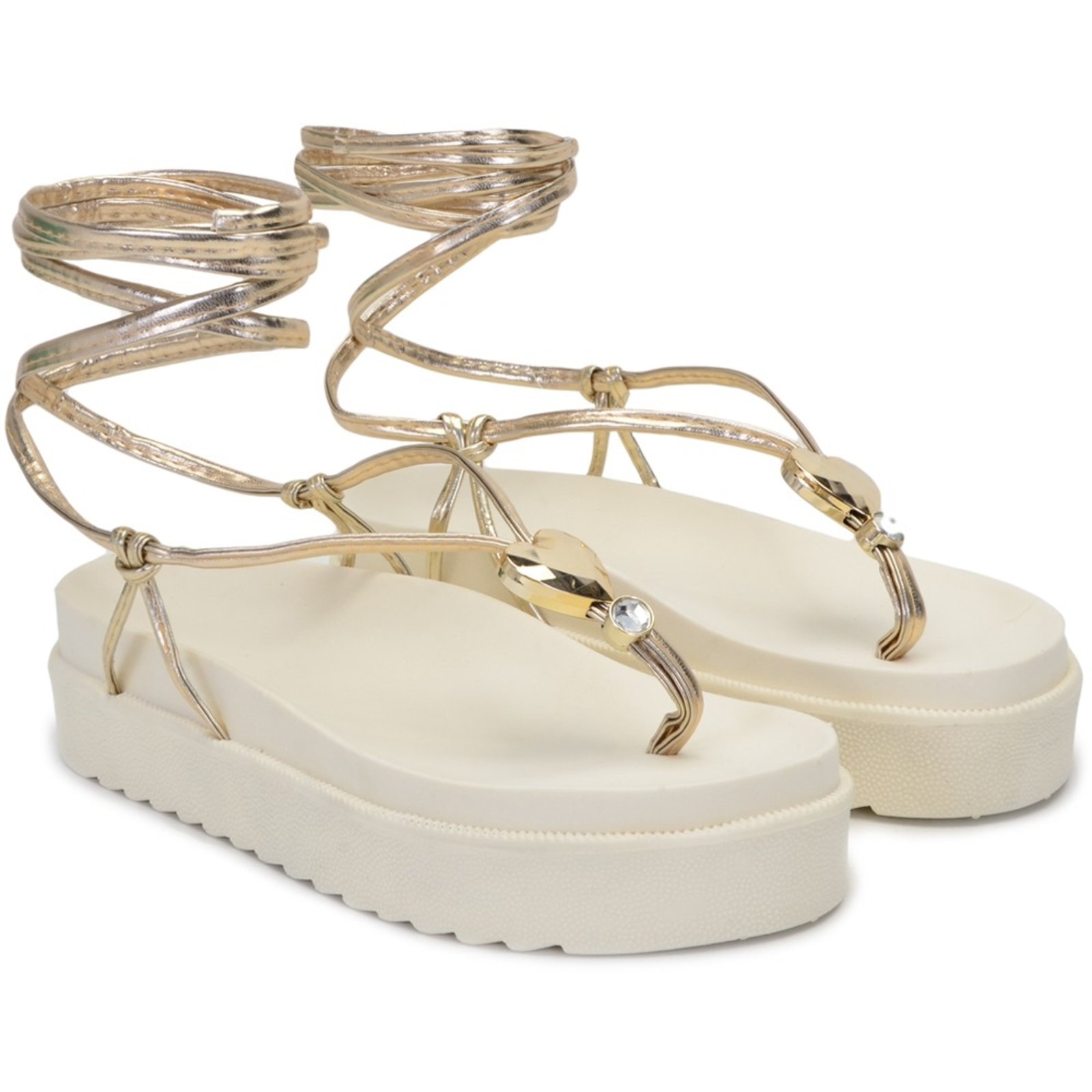 Imagem principal Sandalia Papete Tiras de Amarrar Plataforma Elegante Off White Dourada Nine4 dourado/nude/off-white white