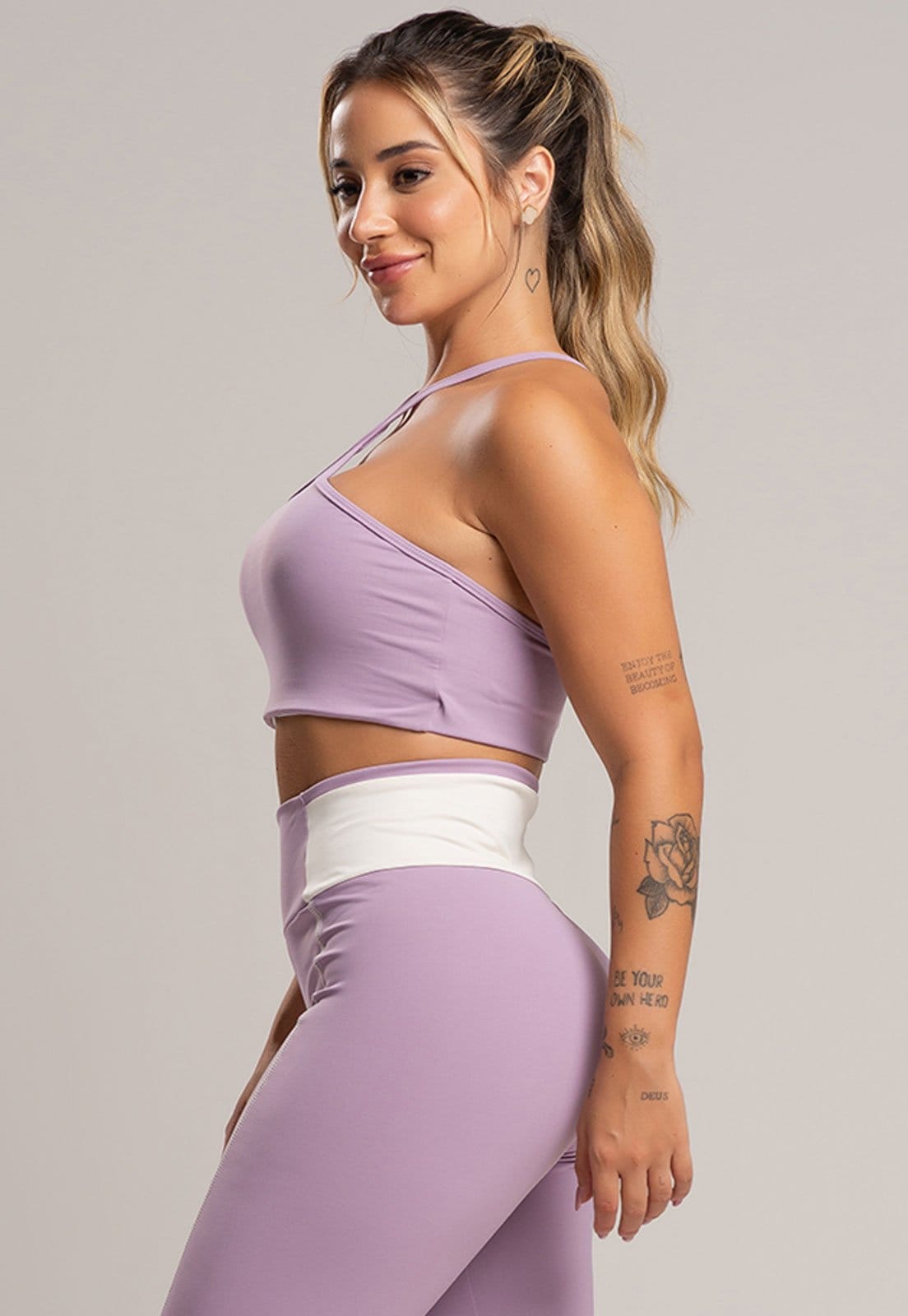Top Cropped MVB Modas Fitness Duplo Alcinha Poliamida Lavanda