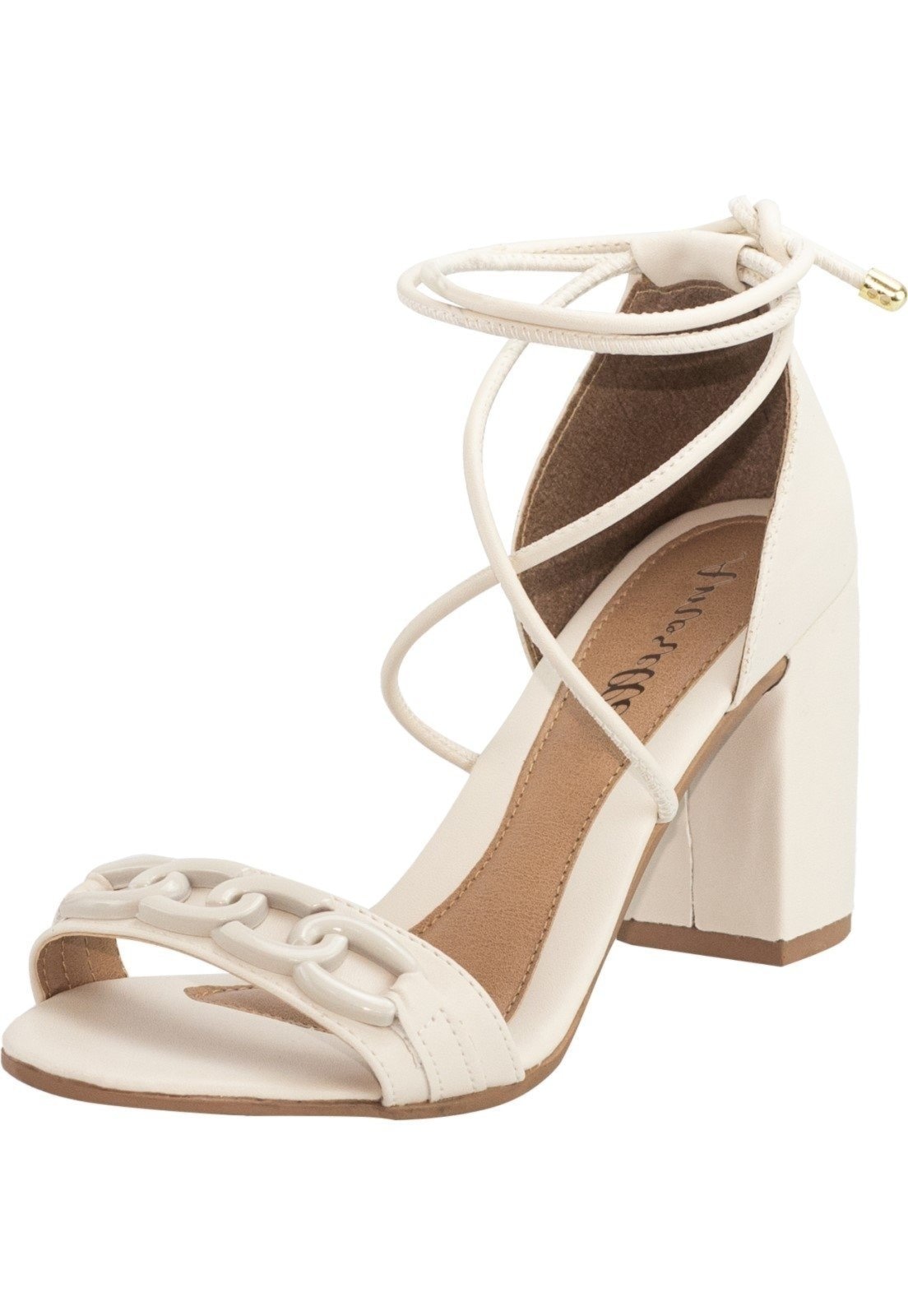 Imagem principal Sandália Amarração Lumiss Salto Grosso Alto Saltinho Confortável Off White LUMISS off-white white