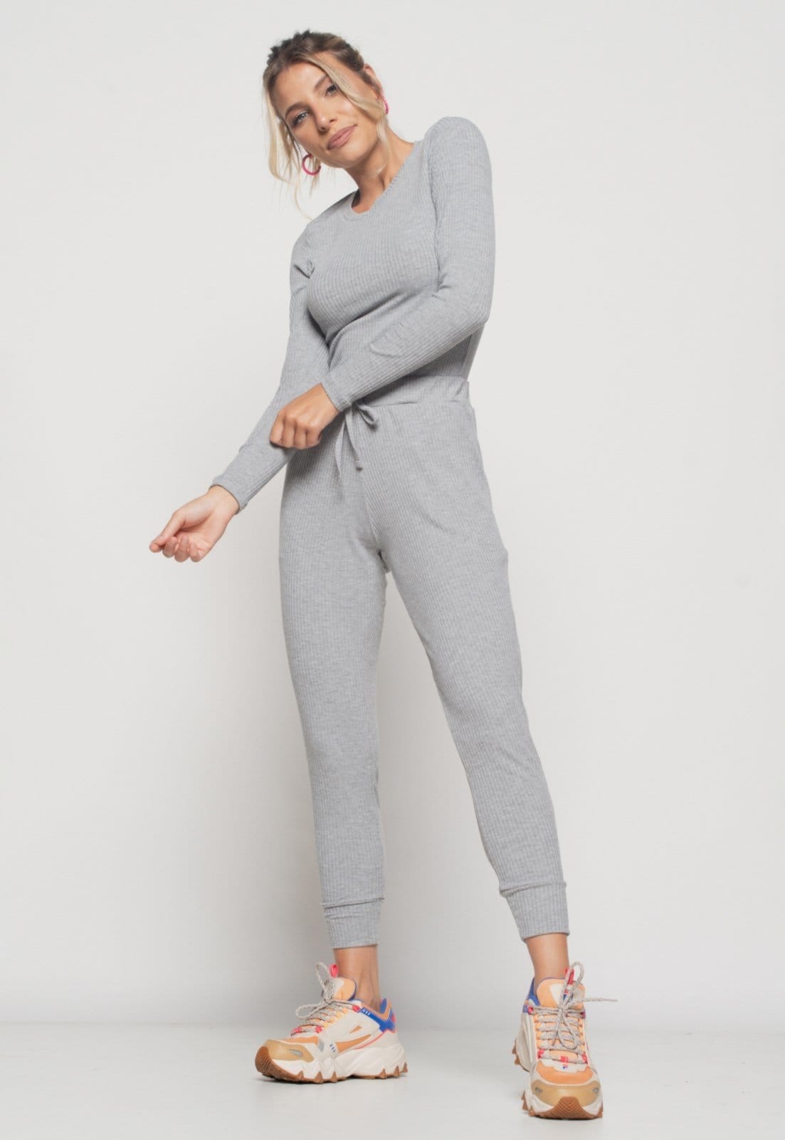 Conjunto Salvatore Comfy Com Blusa Manga Longa e Jogger Canelada Mescla