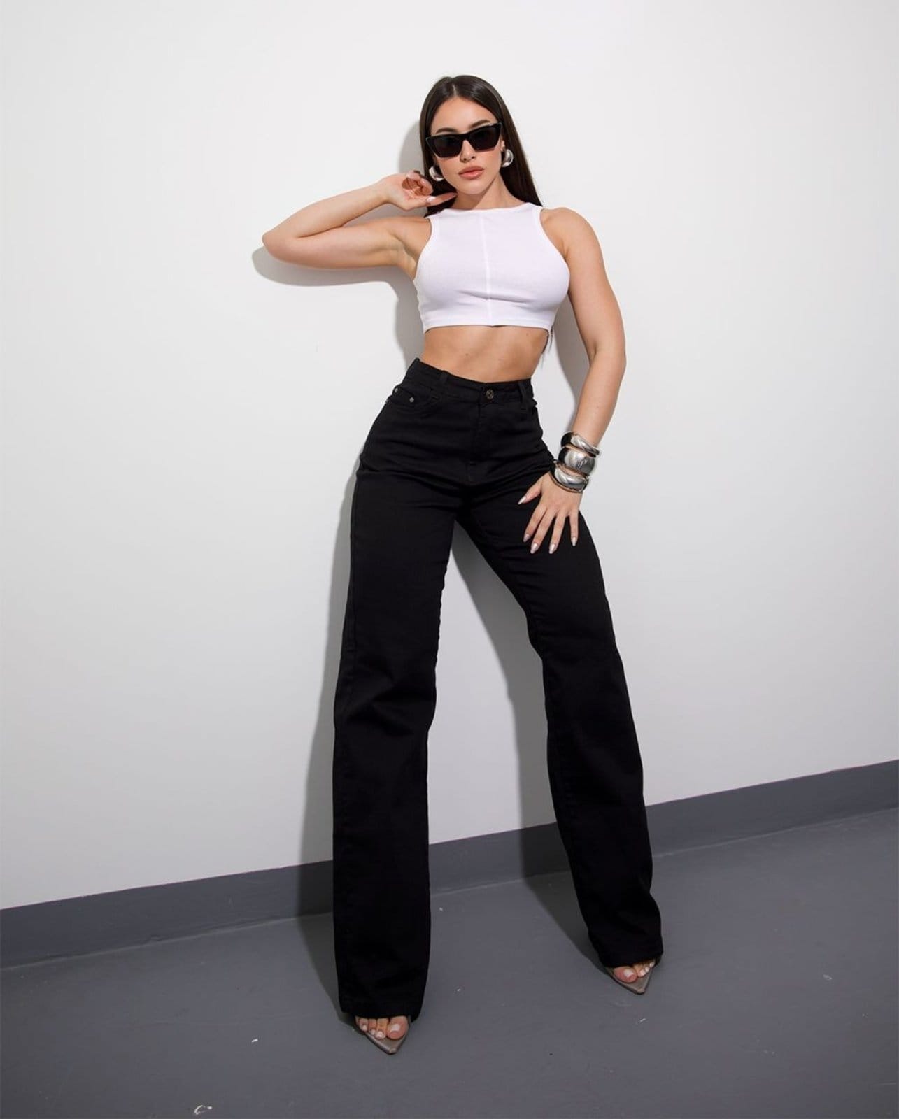 Calça Jeans Wide Leg Feminina Cintura Alta Básica com Elastano 28000