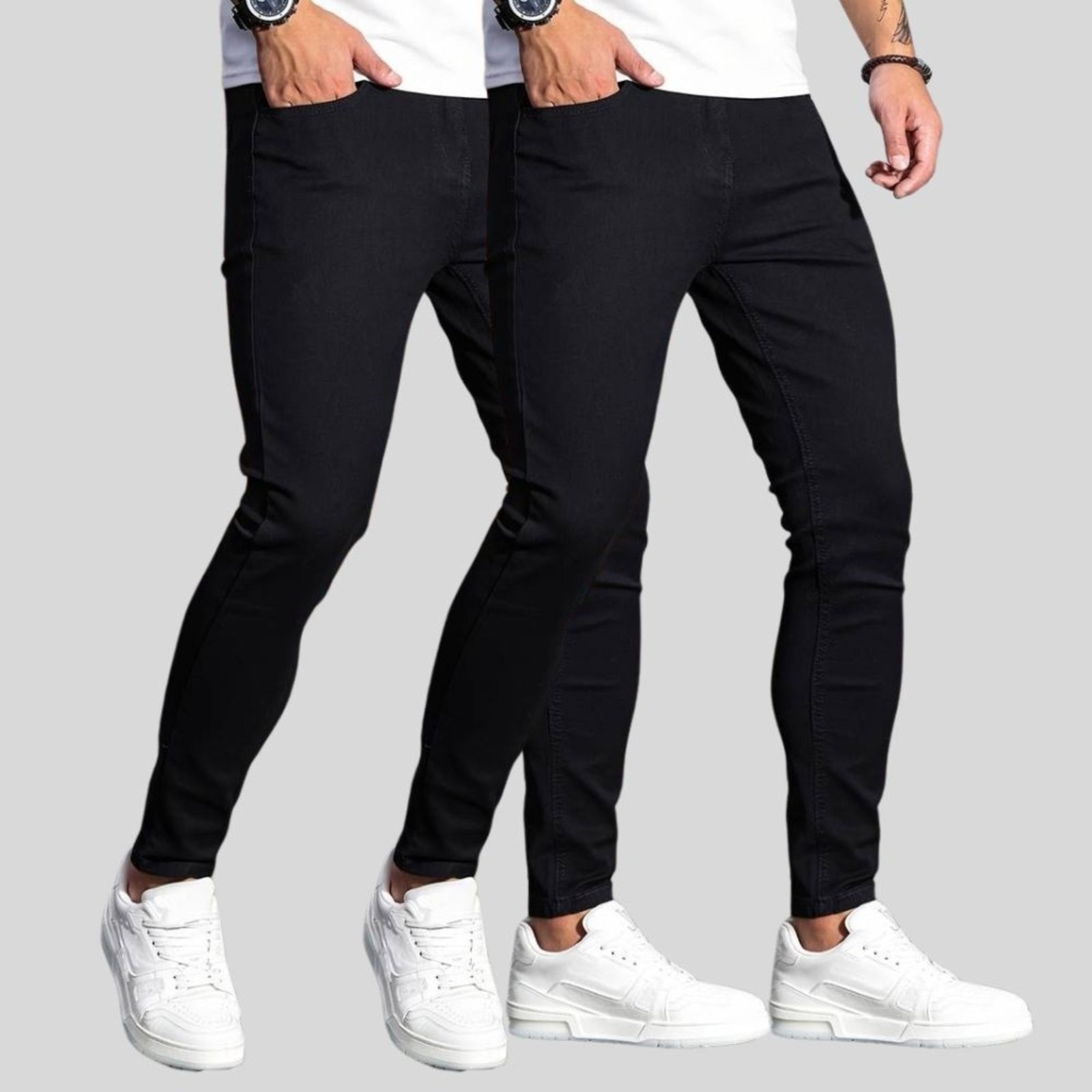 Imagem principal Kit 2 Calça Jeans Masculina Preta Skinny Premium com Elastano e Costura Reforçada Preta TEX JEANS preto